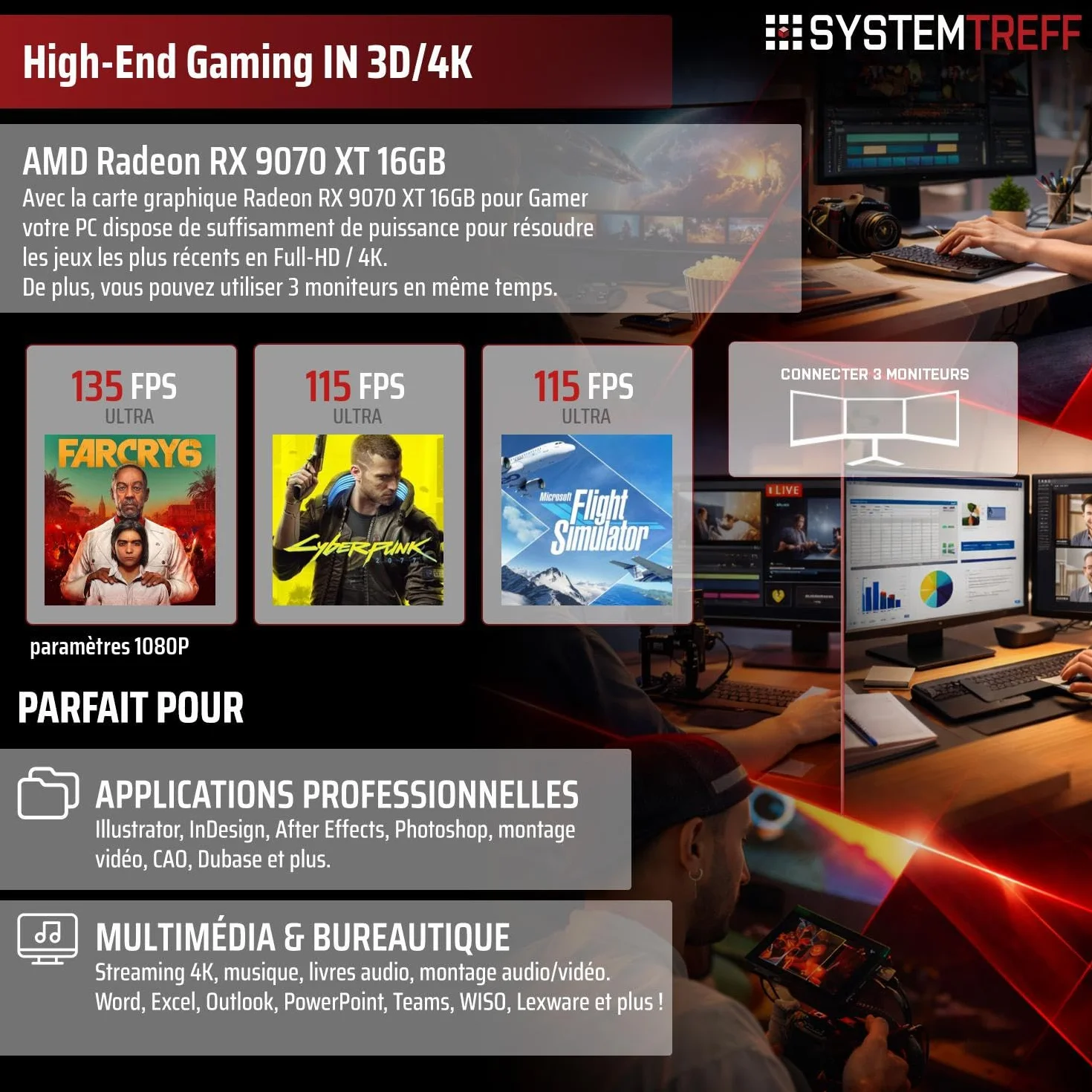 PC Gamer AMD Ryzen 7 7800X3D RX 9070 XT 16Go 1To M.2 NVMe 32Go DDR5 Windows 11 Ordinateur de Bureau