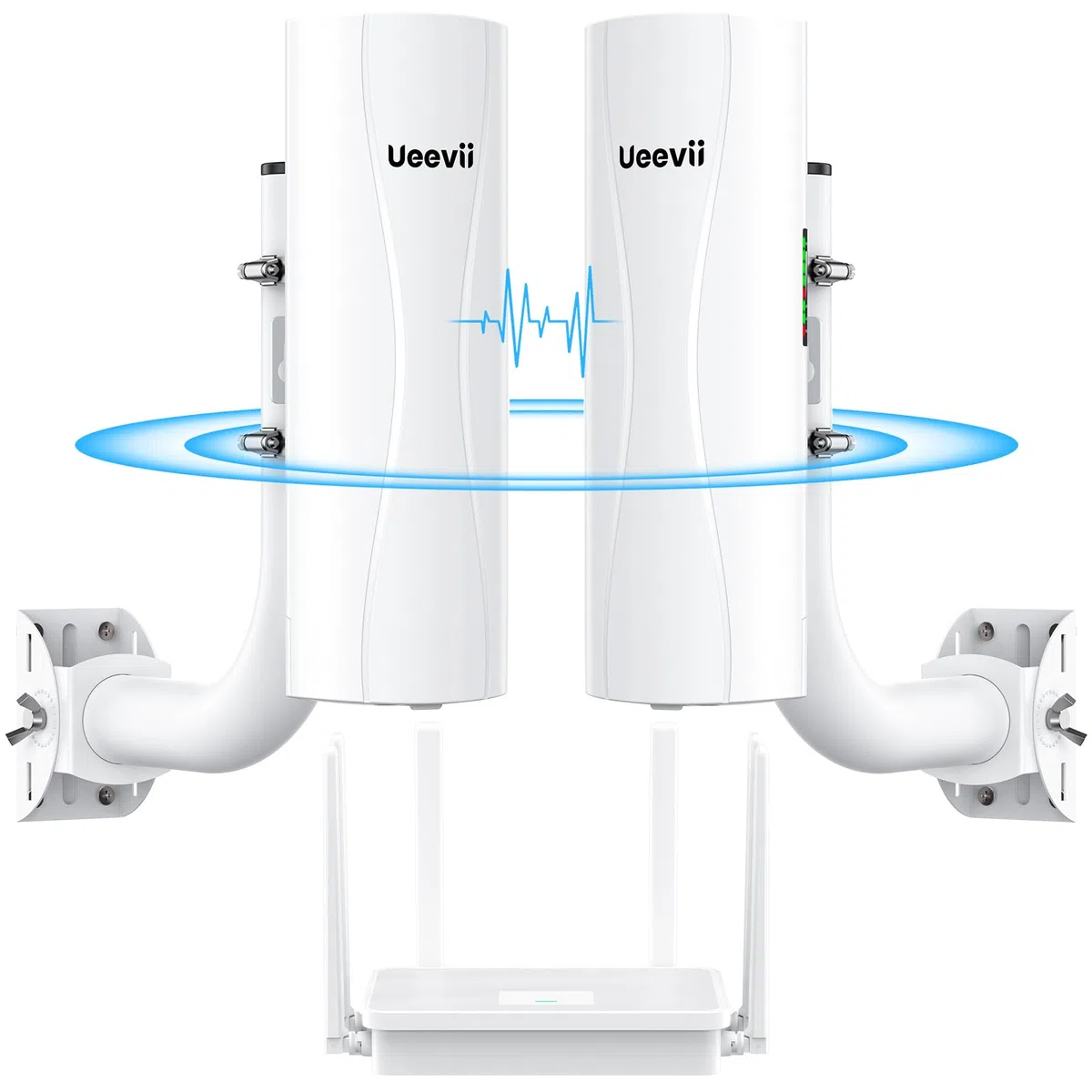Système de Pont sans Fil avec portée de 5 km, connecteurs Double Gigabit, Alimentation PoE, routeur WiFi AX3000 et Supports d'installation réglables, kit Complet pour ponts sans Fil Point à Point