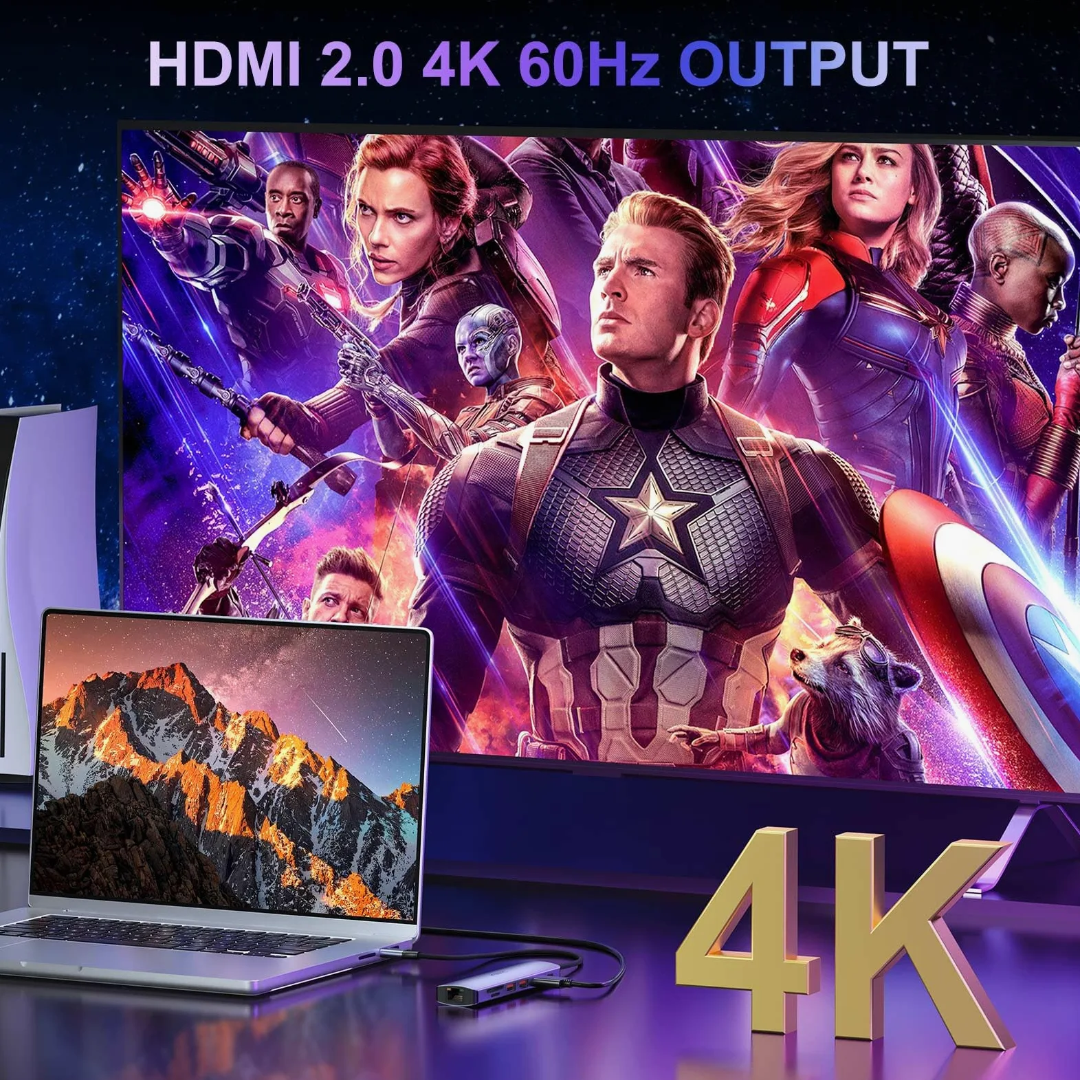 USB C Hub Ethernet Multiport Adapter, KOZYC 7-in-1 USB C Hub avec HDMI 4K@60Hz, 1Gbps Ethernet, 100W PD, 2 USB 3.2 10Gbps, SD/TF Card Slots Port, pour MacBook Air/Pro, XPS13/15, Dell