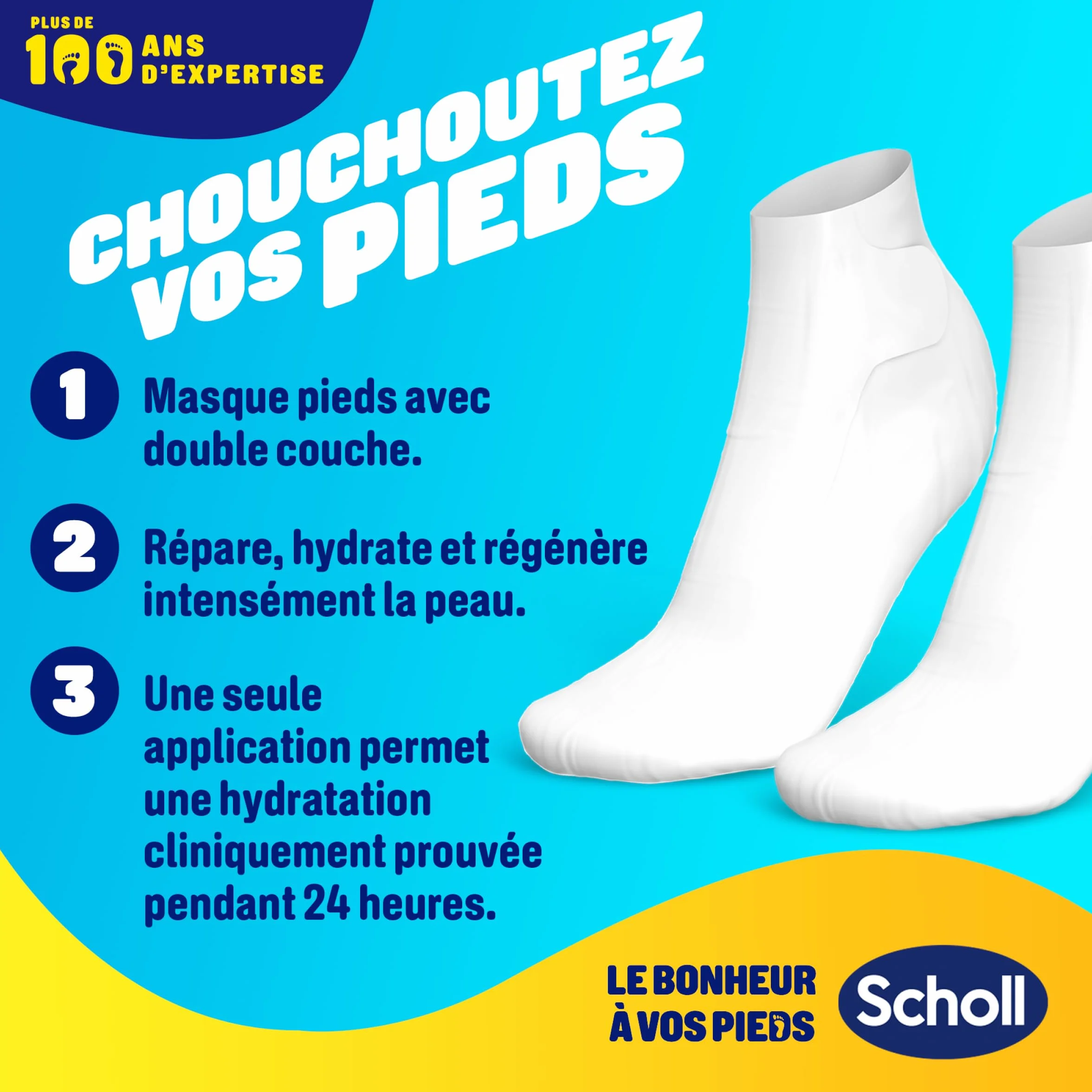 Scholl Masques pour pieds Nourrissants Lot de 4 paires Hydratation Intense