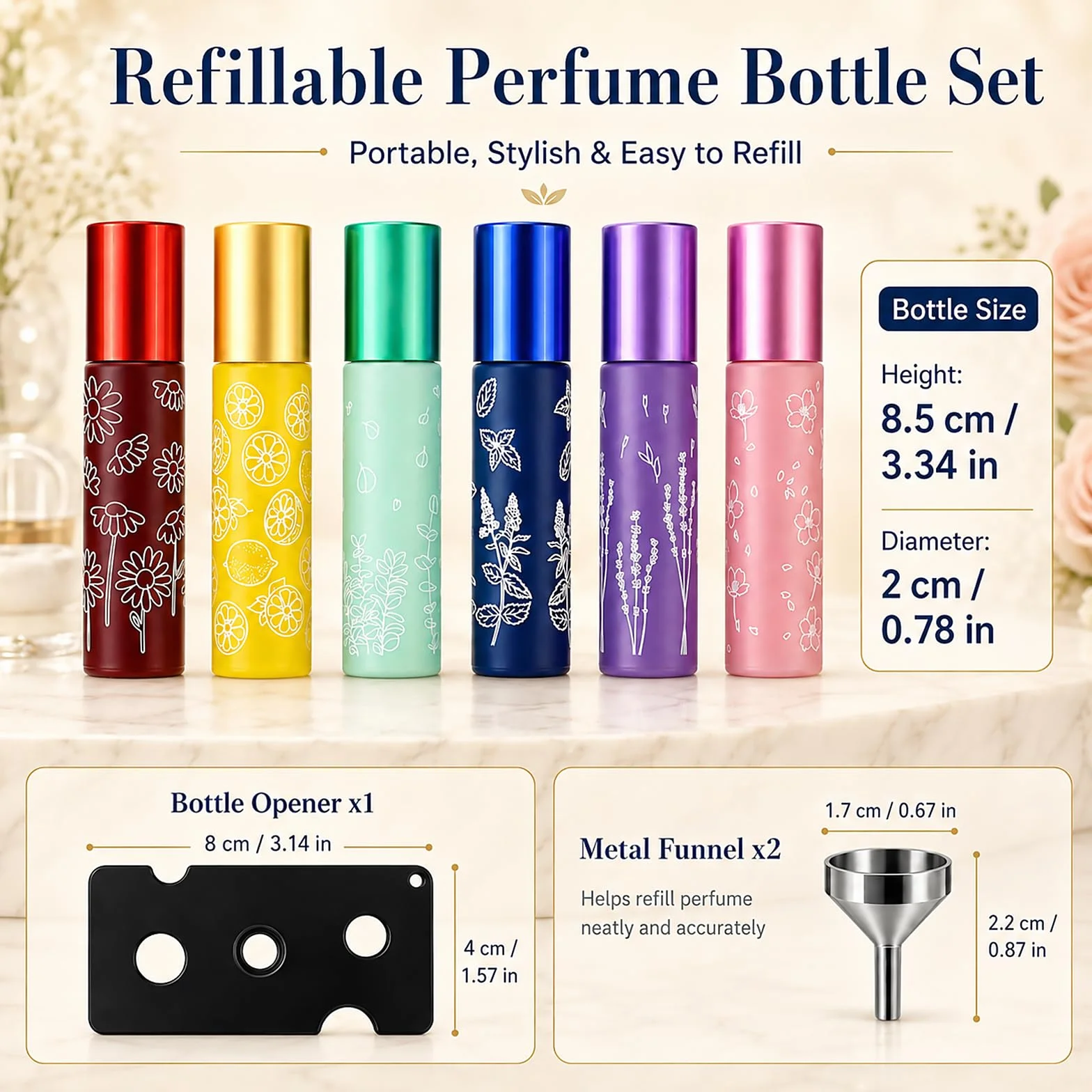Flacons Roll On Vide 10mm en Verre Coloré Anti-UV Rechargeable pour Huiles Essentielles et Massage