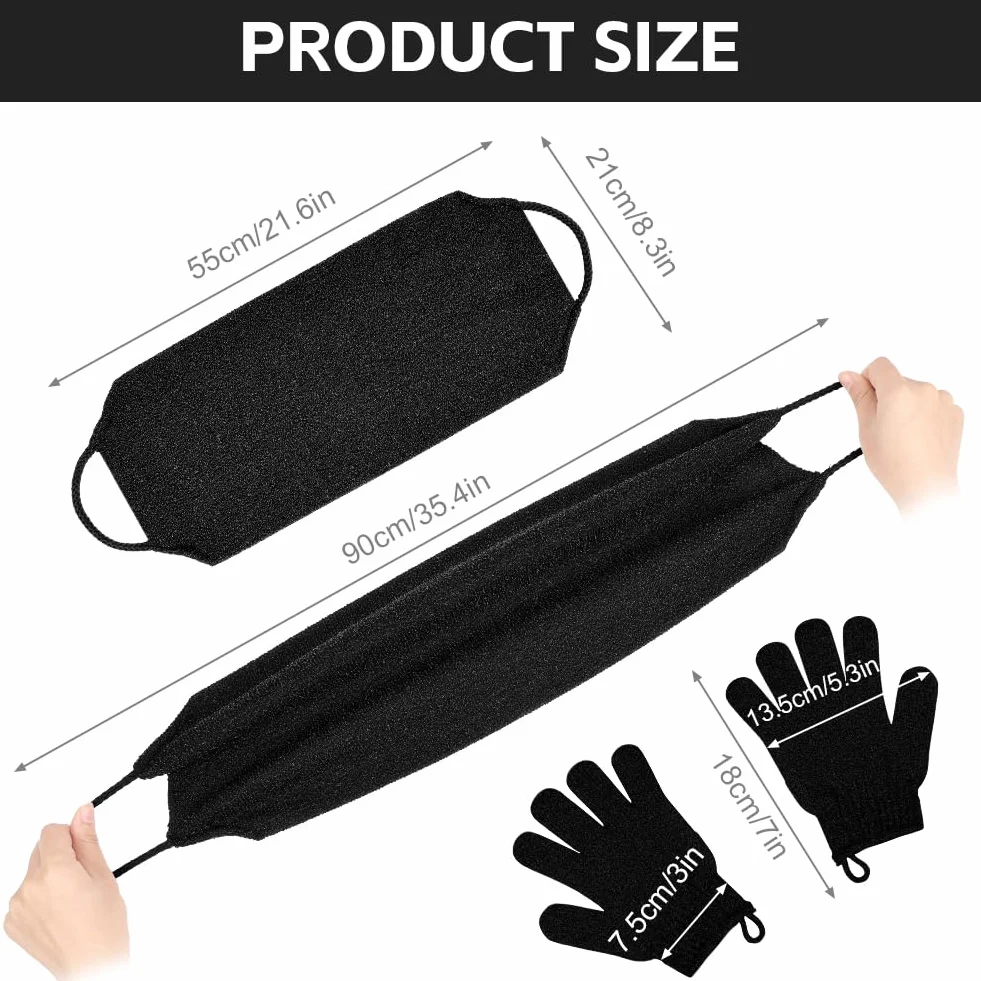 Vicloon Gants Exfoliants Douche 4PCS avec Sangle de Bain - Élimine Peaux Mortes Poils Incarnés Noir