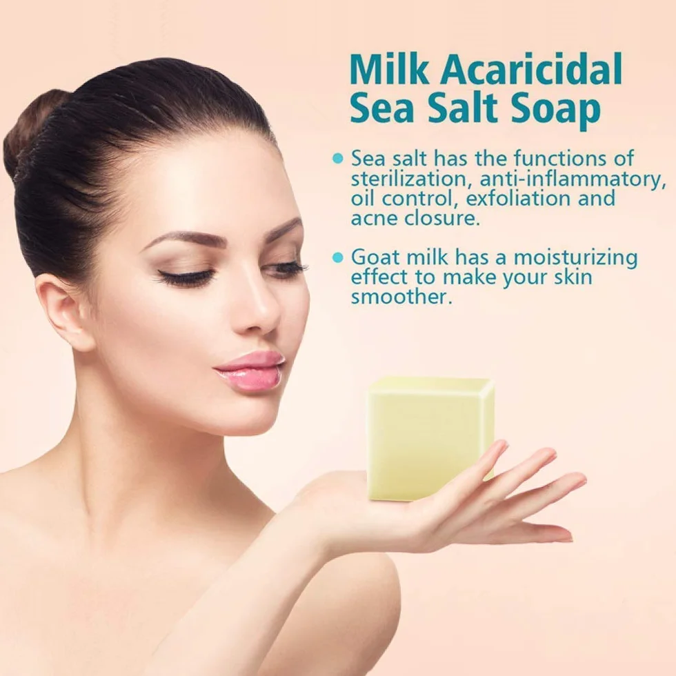 Savon Lait de Chèvre au Sel de Mer Exfoliant Anti Acné Cicatrices Points Noirs Visage Corps