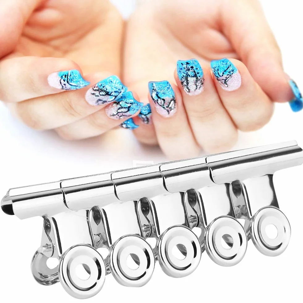 Pinces à Ongles en Acier Inoxydable Argent Courbe pour Extension d'Ongle Nail Art Clips 5 Pièces