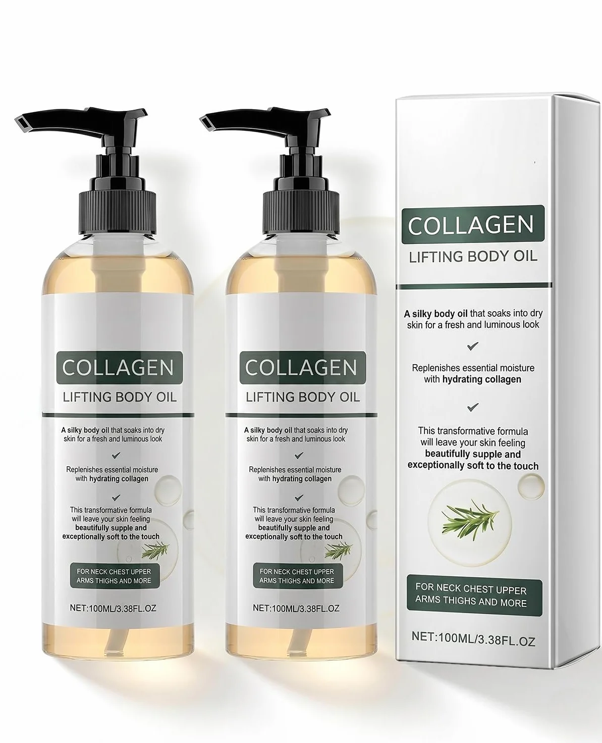 Huile Corporelle Liftante au Collagène Lot de 2 100ml Anti Cellulite Anti-vergetures Raffermissant