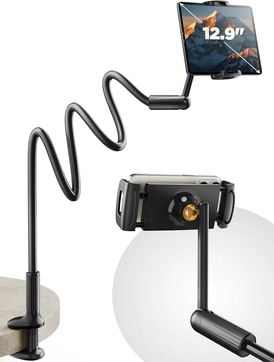 SAIJI Support Col de Cygne 120 cm pour Tablette et Téléphone, Support de Lit Réglable à Une Main, Compatible avec iPad, iPhone, Kindle Fire 4.7" à 12.7"