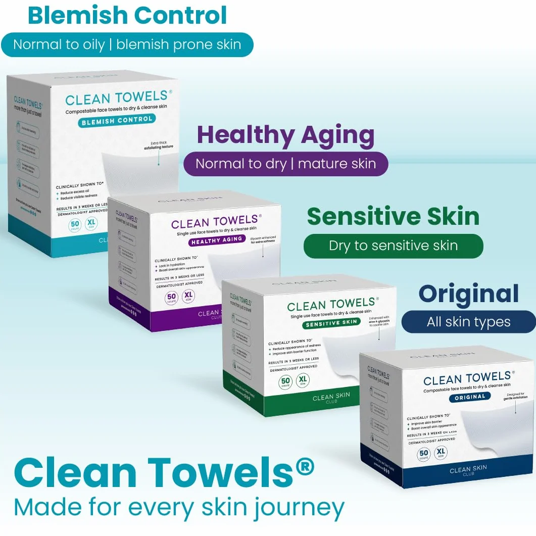 CLEAN SKIN CLUB Blemish Control Clean Towels XL lingettes exfoliantes visage 50 pièces