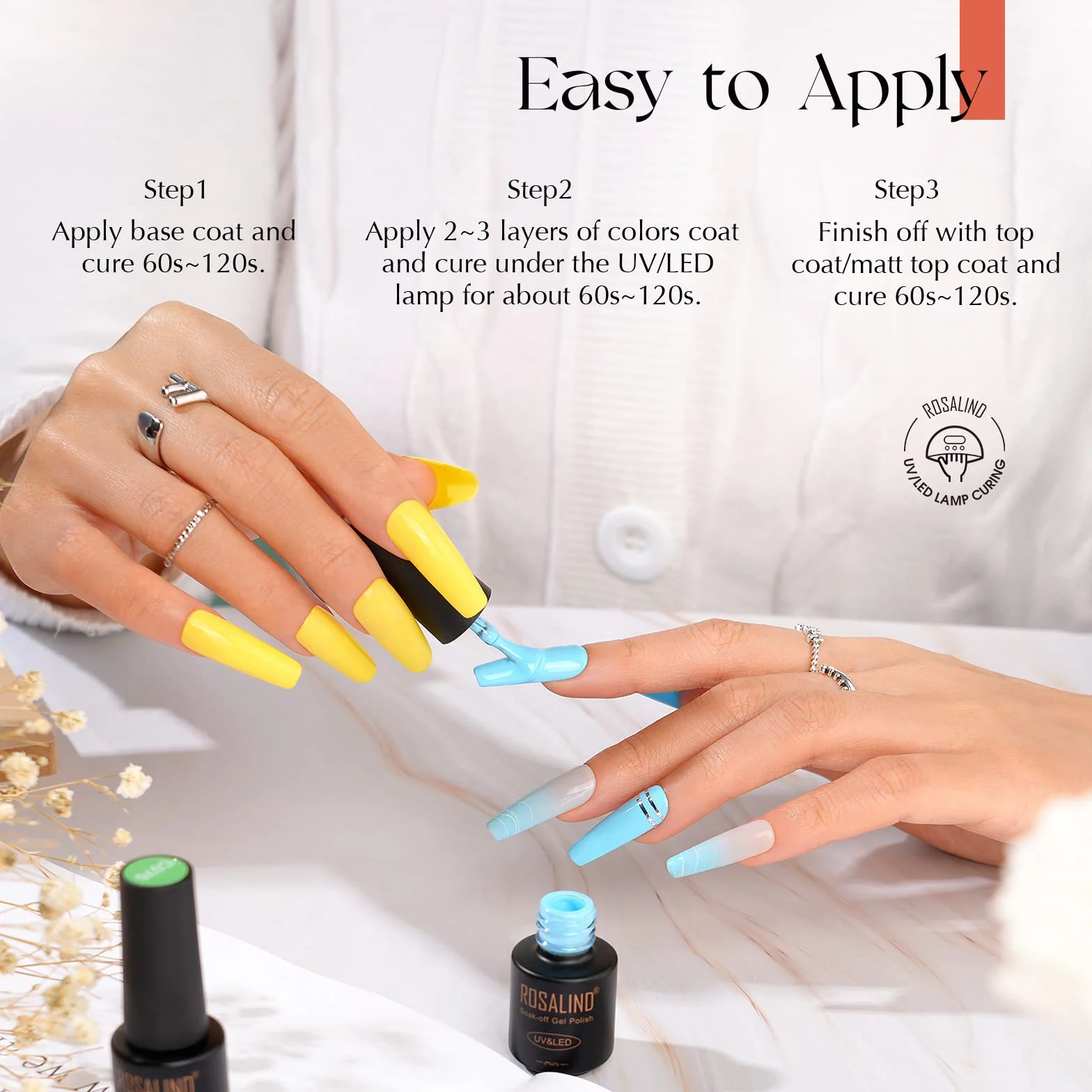 ROSALIND Vernis Semi Permanent 38 Pcs 35 Couleurs Base Top Coat Brillant Matte Gel UV LED