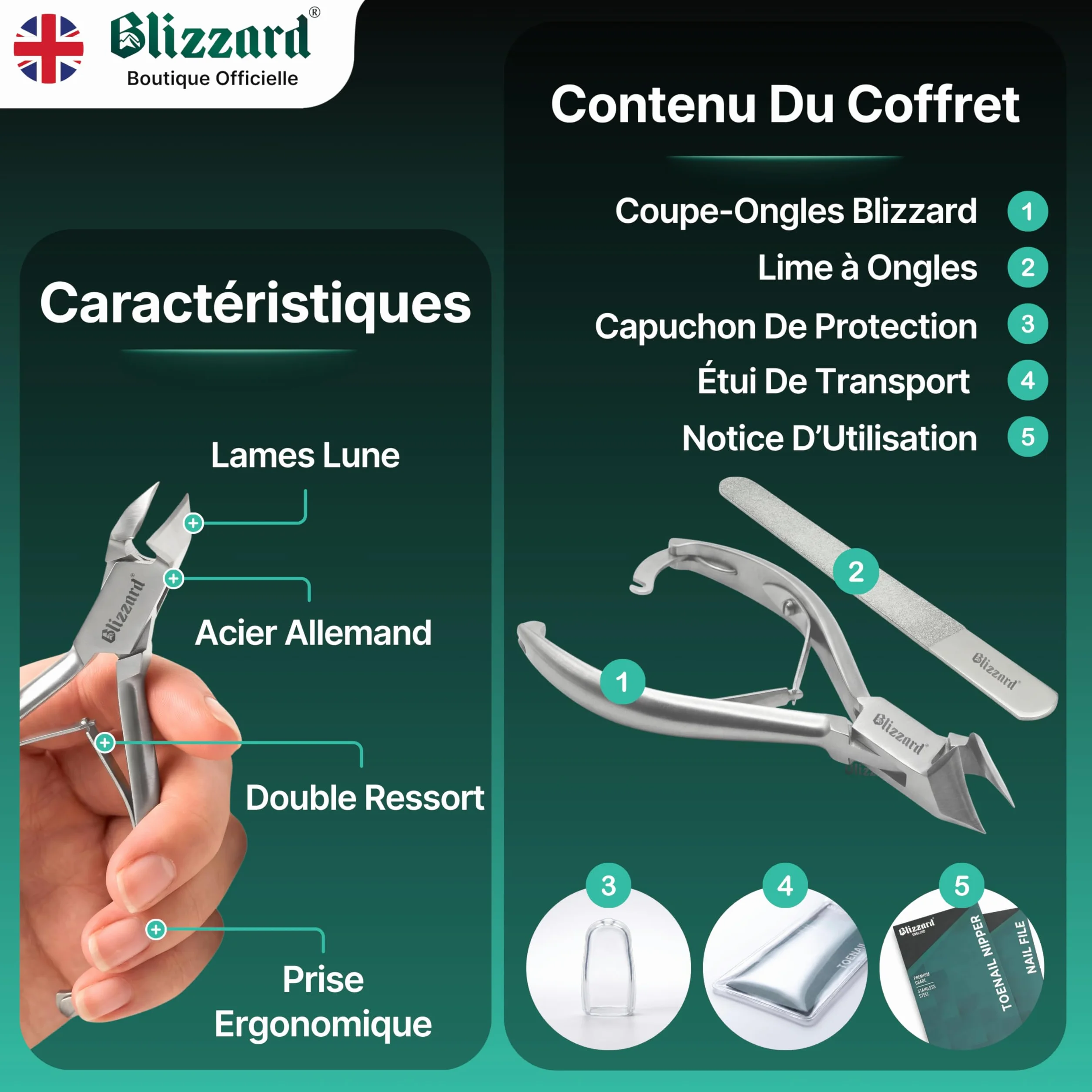Blizzard Pince à Ongles Professionnelle Acier Inox 14.5cm Mors Obliques - Coupe-Ongles Pieds Épais et Incarnés