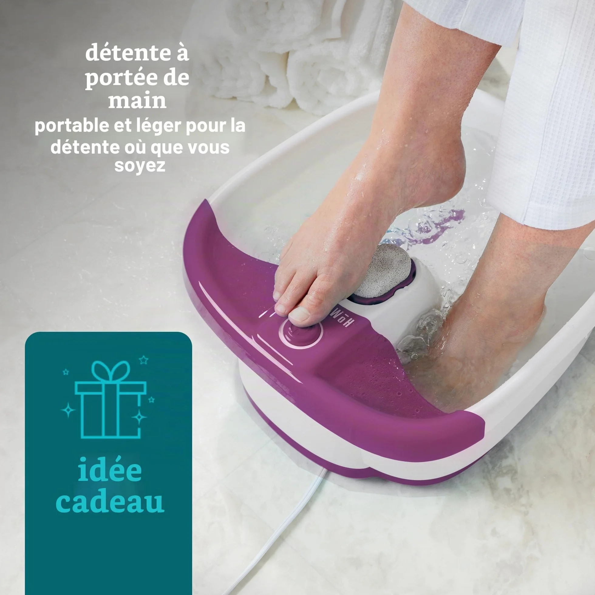 Homedics Spa Bain de Pied Massant Chauffant Balnéothérapie avec Bulles de Massage Jusqu’à Pointure 47