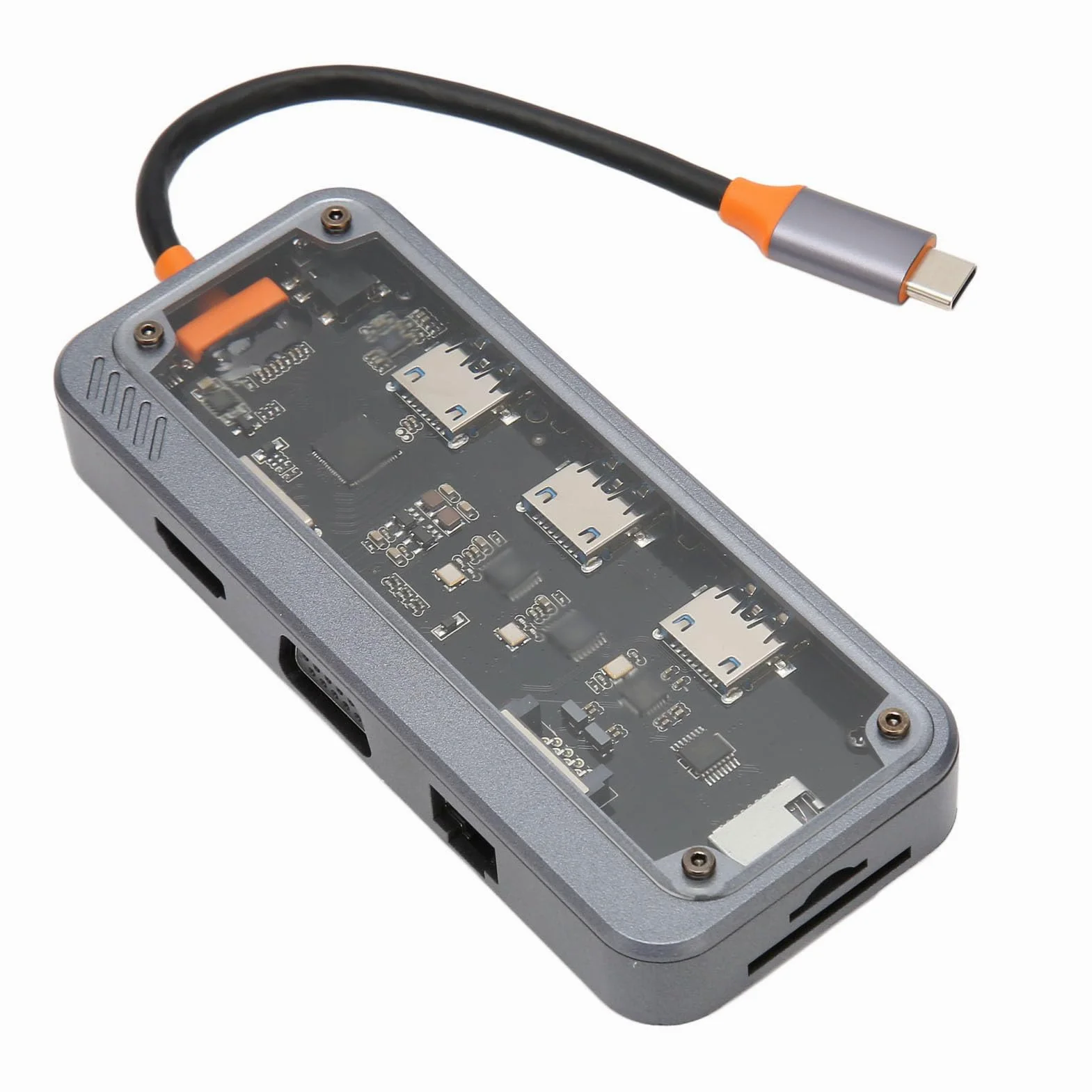 USB C HUB 8 en 1/10 dans 1 Station D'amarrage D'adaptateur Multiport PD PD Chargeur USB 3.0 2.0 RJ45 Network Transparent Housing pour (10 en 1 Port Ethernet Gigabit)