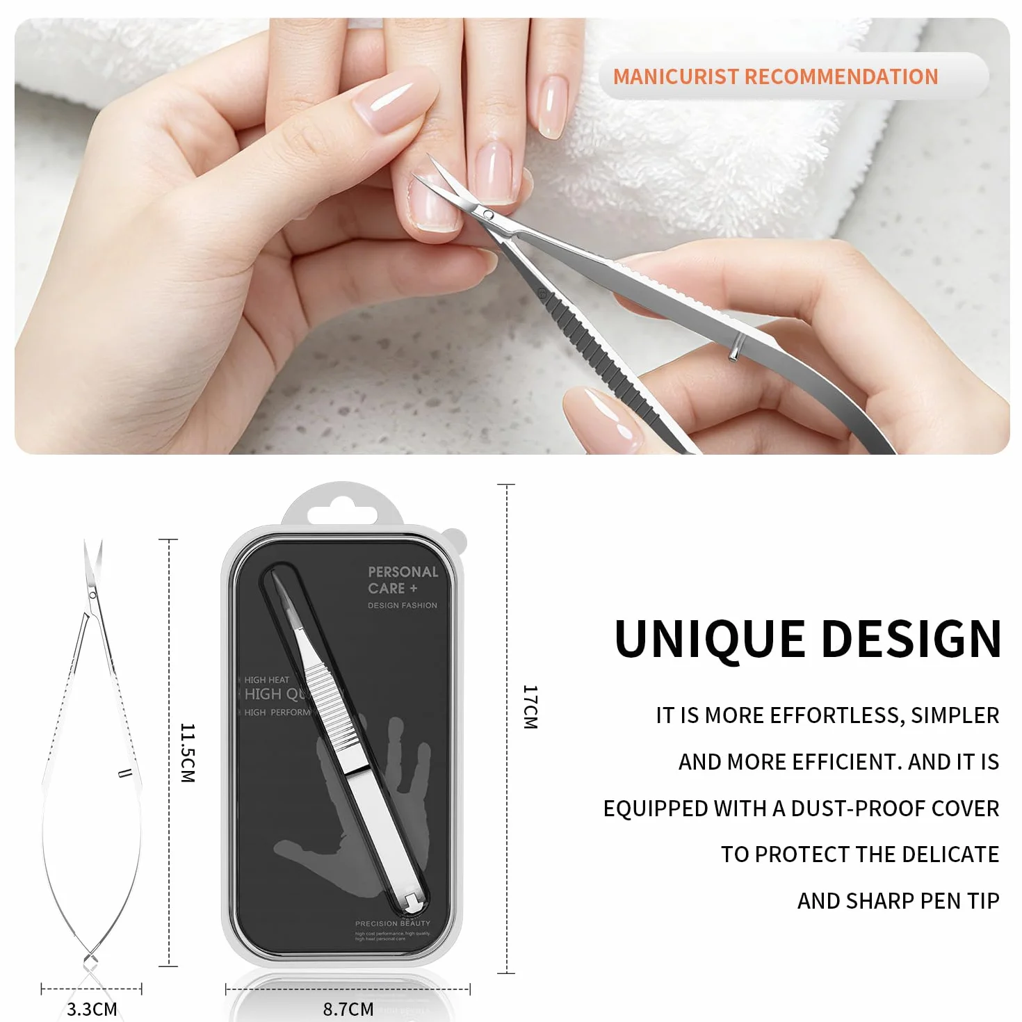 ZIZZON Ciseaux à cuticules Kit de toilettage professionnel pointe fine incurvée