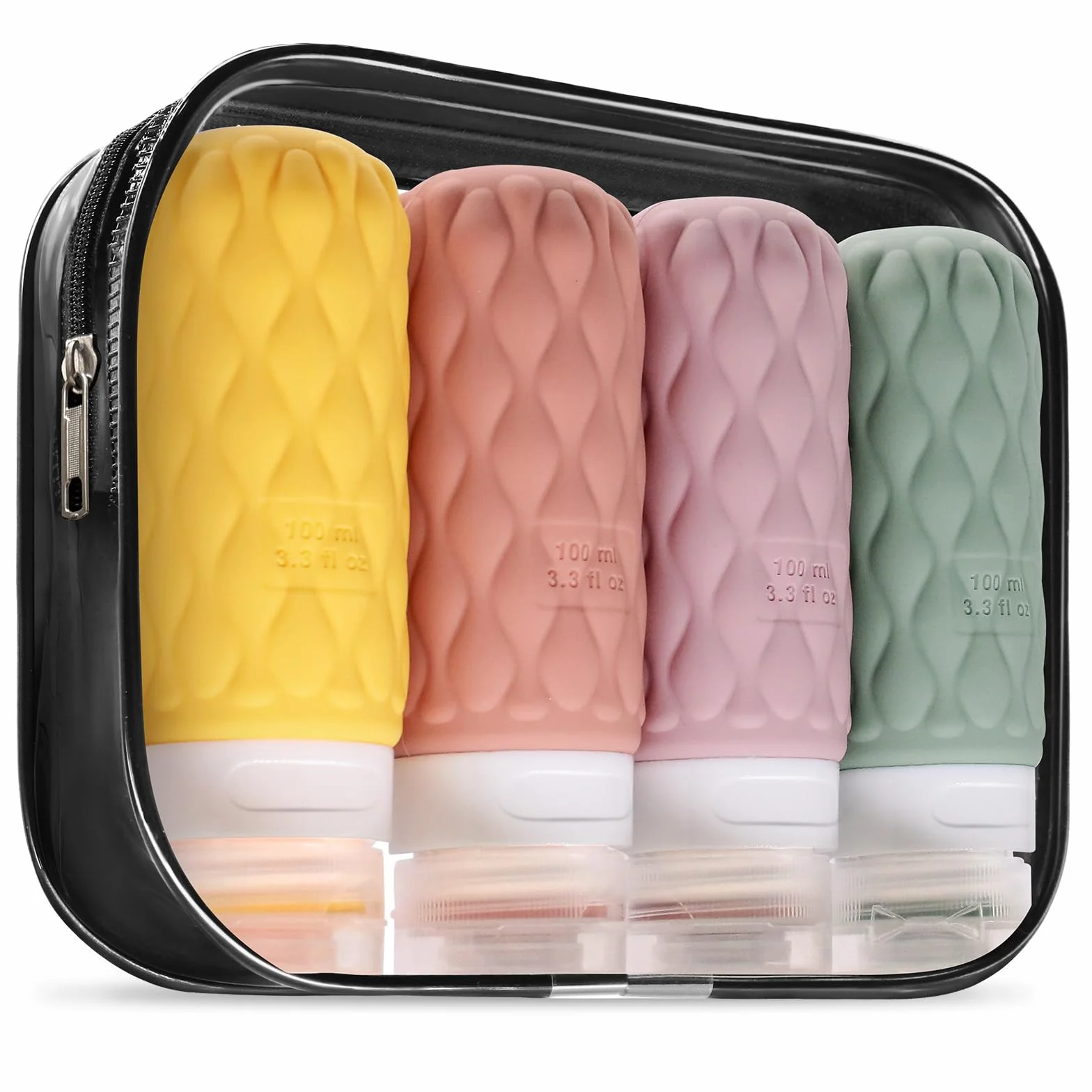 Lericttor 100 ml Flacons de Voyage en Silicone Lot de 4 avec Trousse de Toilette Rechargeable