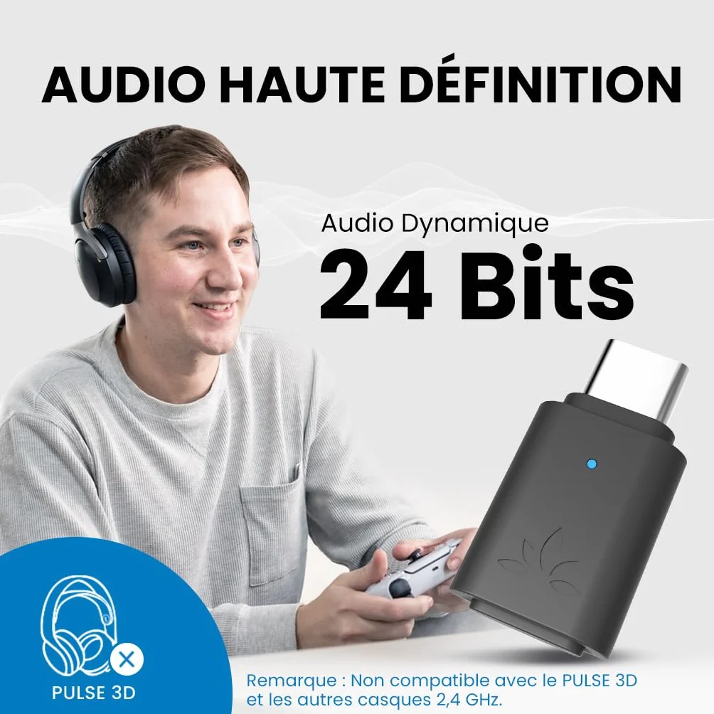 Avantree C81-Gaming Adaptateur Audio USB-C Bluetooth 5.3 PS5 Puce Qualcomm aptX Adaptive HD