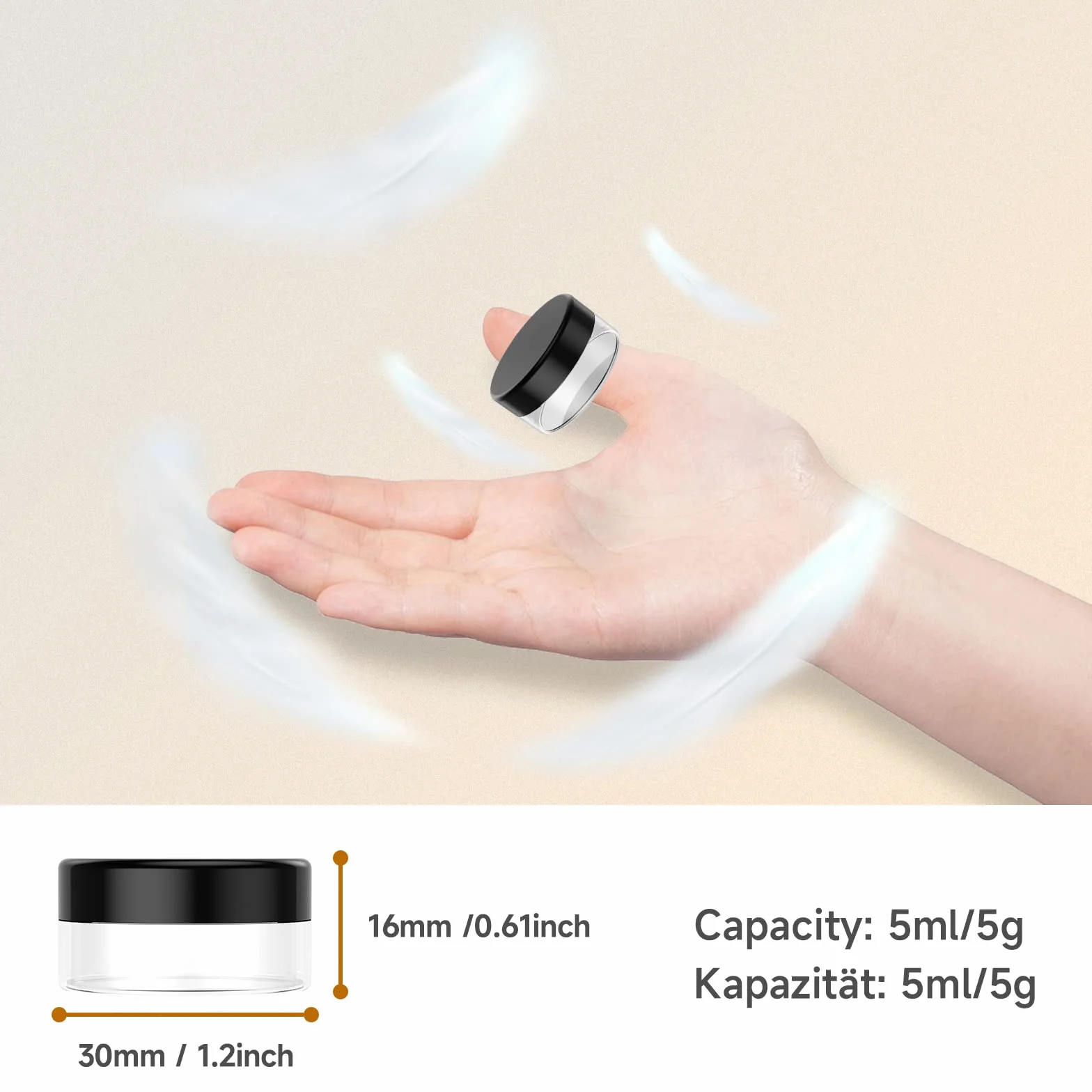 70 Pièces Bidon Vide Cosmétique 5ml/5g Petit Pot Plastique Pot Transparent Noir et Blanc