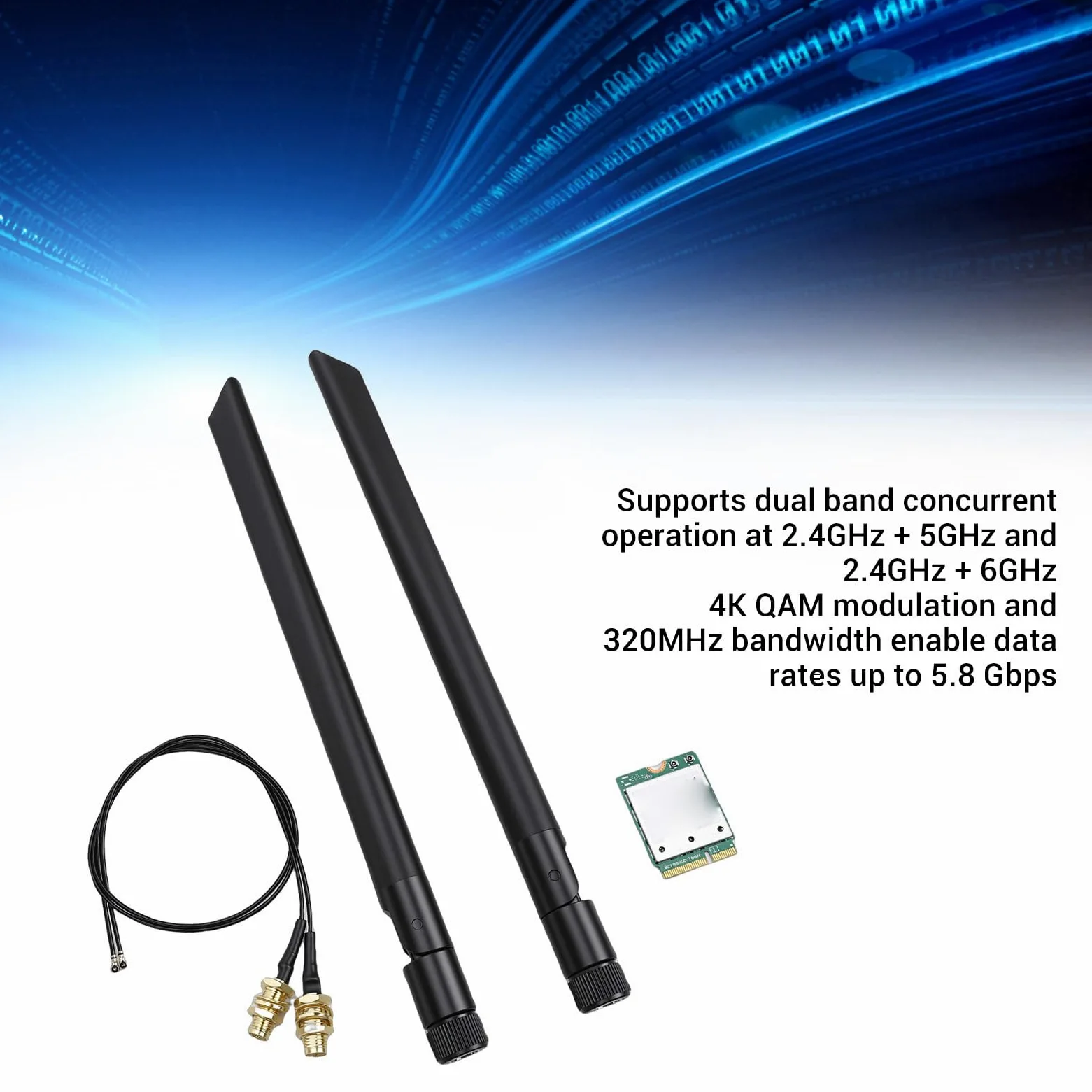 Topiky Carte WiFi 7, Carte Réseau sans Fil pour Ordinateur Portable, Module Adaptateur Réseau Triple Bande 6G/5G/2,4 GHz 5,8 Gbps avec Double Antennes, Prise en Charge 4K QAM pour PC 11