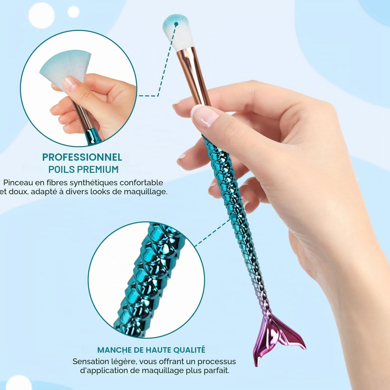 Mermaid Maquillage Pinceaux Set 12 PCS avec barrette Brosse Cosmétique Nylon Fond de Teint Poudre Crème Sourcils Eyeliner Fard à Joues