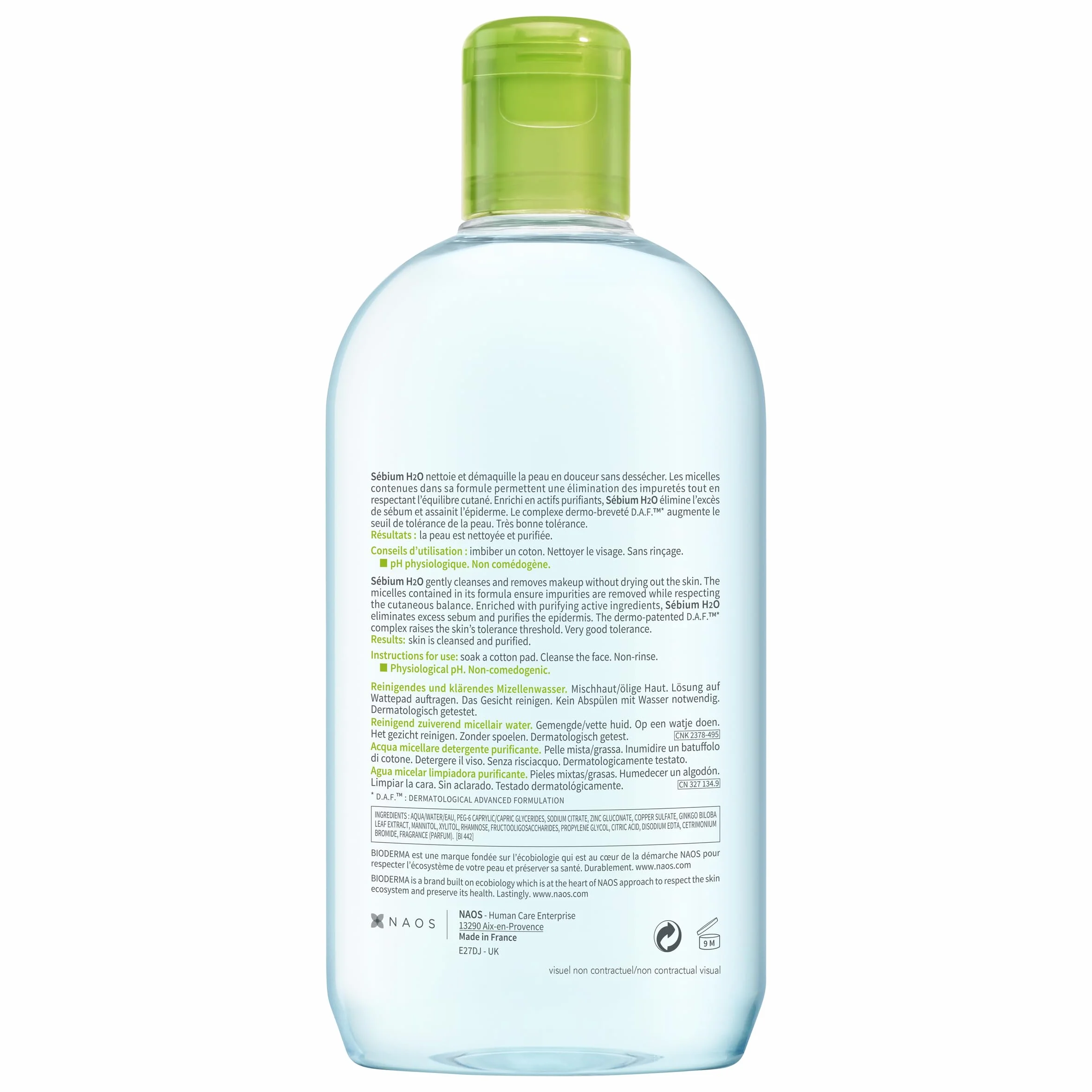 BIODERMA Sébium H2O Eau micellaire dermatologique 500 ml pour peaux mixtes à grasses