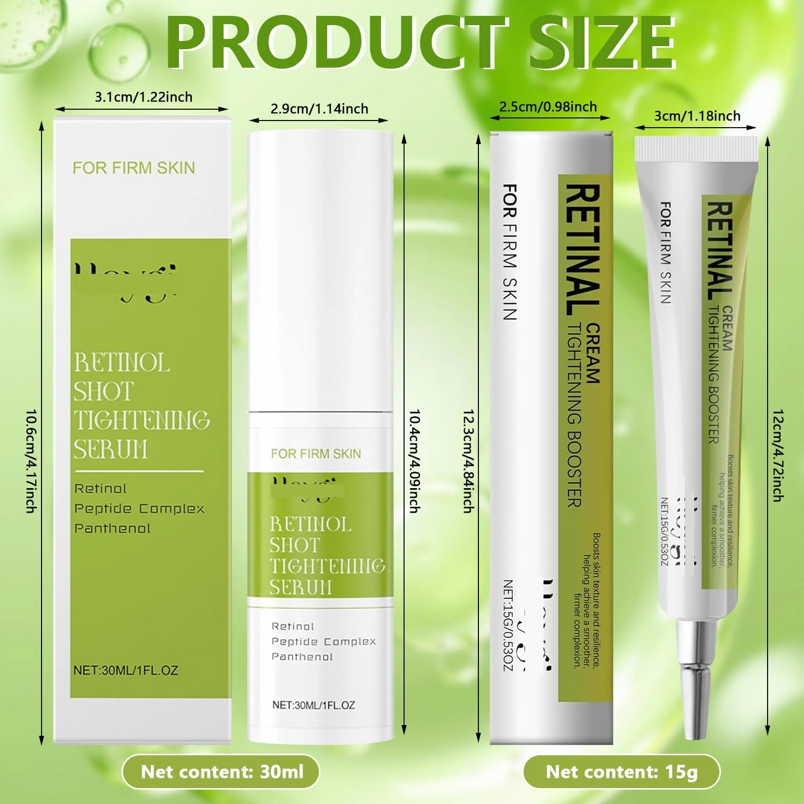 Sérum au Rétinol Raffermissant, 2 Pièces, Rétrécit les Pores, Réduit les Ridules, Convient à Tous les Types de Peau