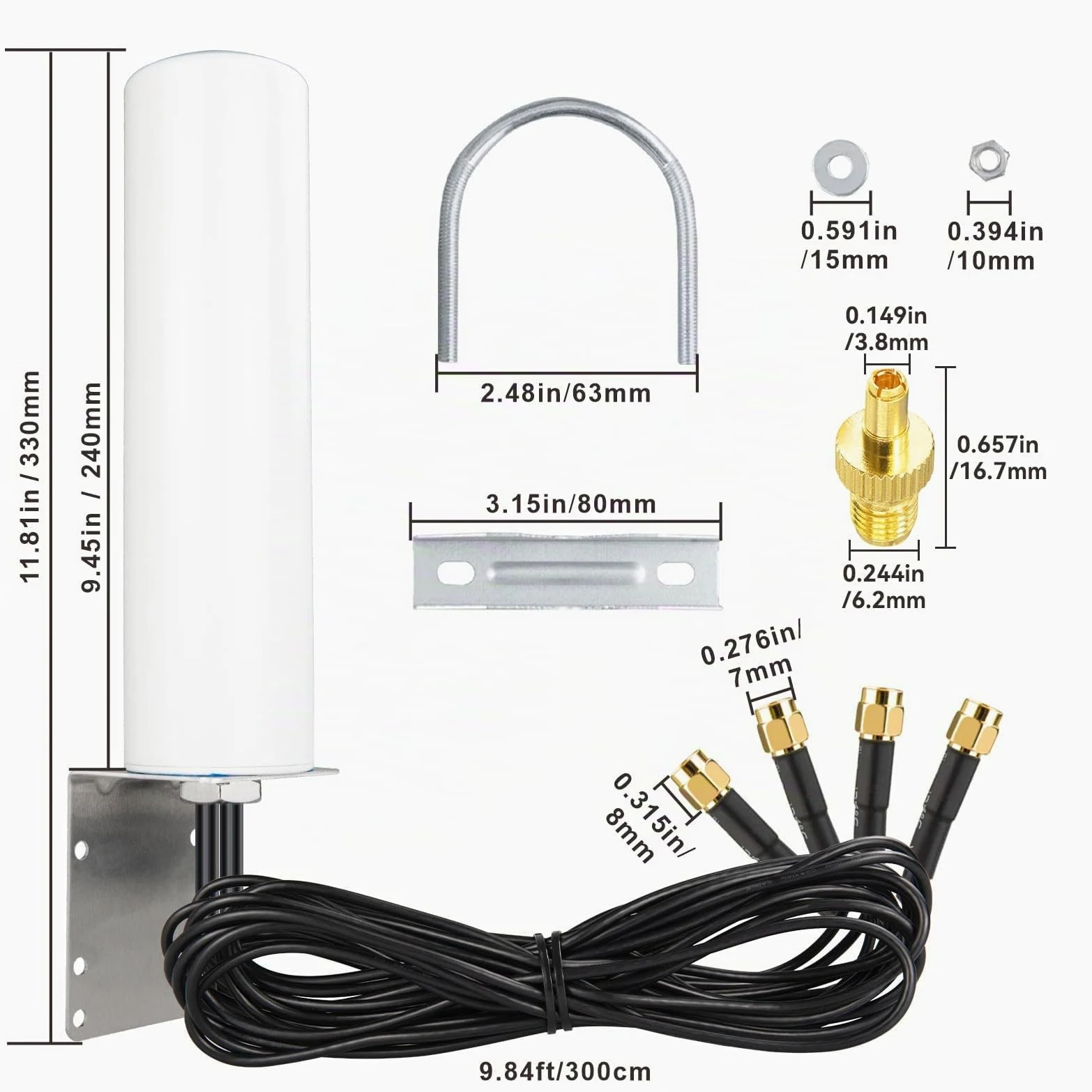 Antenne 4x4 MIMO 4G LTE 5G 600-6000MHz Omnidirectionnelle avec Connecteurs SMA TS9 Câble 3M pour Routeurs CPE Passerelles Points D'Accès Cellulaires - Compatible avec Orange SFR Bouygues Free