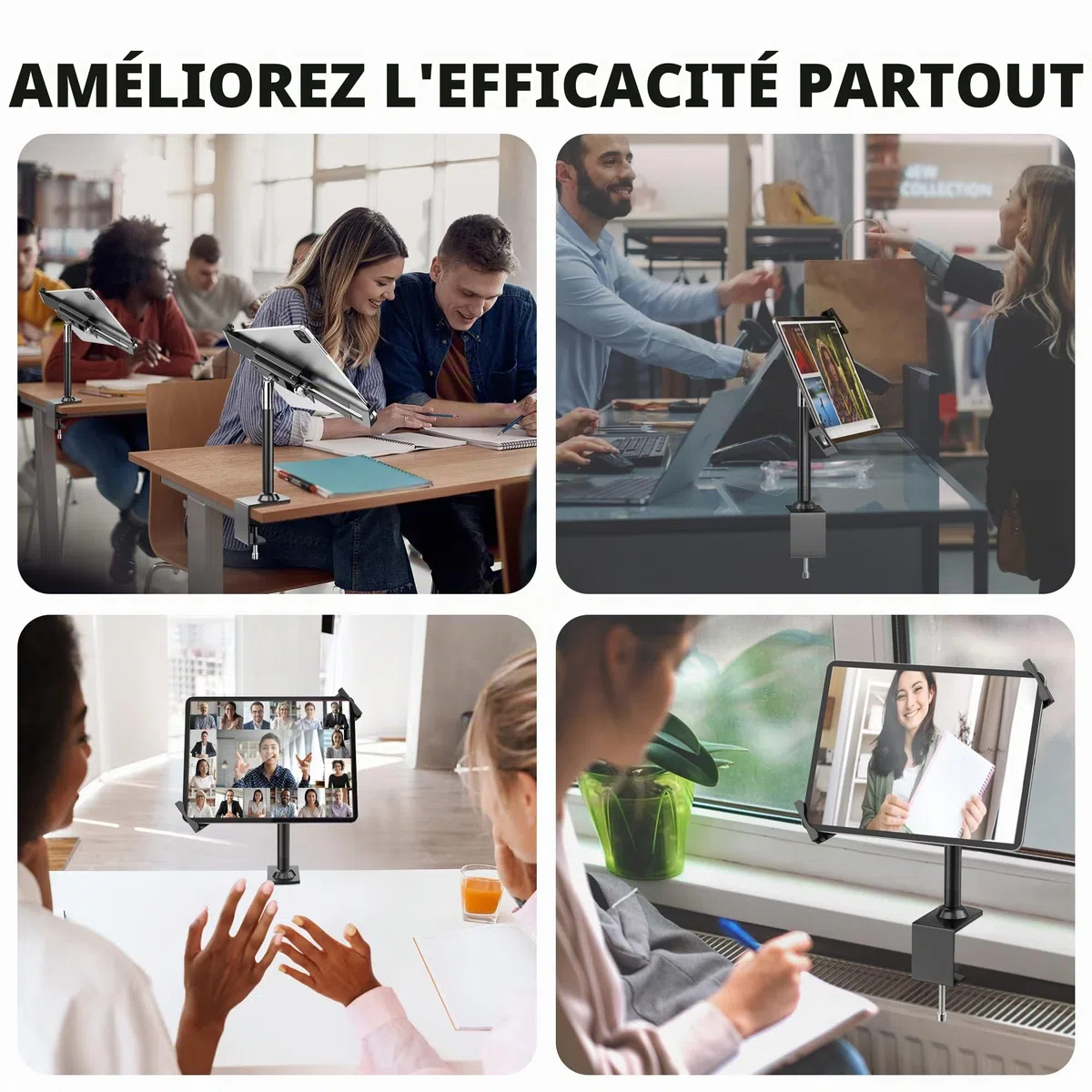 AboveTEK Support antivol verrouillable pour Tablette - 360/320 POS Swivel Support de Table de Bureau avec Pince pour iPad 7 à 11 Pouces Fire Microsoft Galaxy Tab Google (Noir)