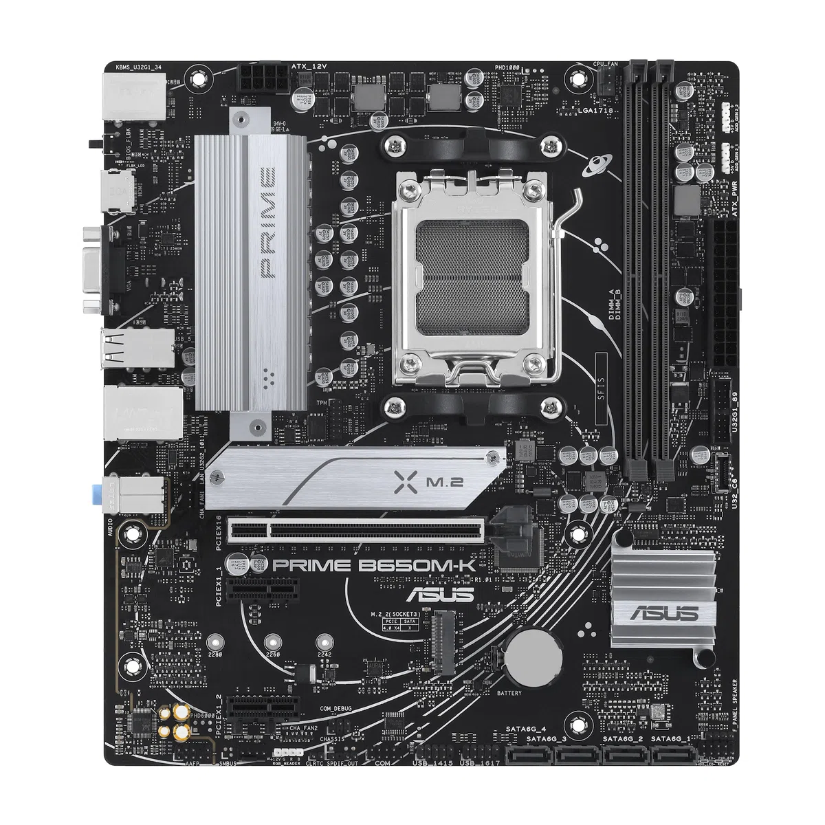 ASUS Prime B650M-K – Carte mère AMD Ryzen AM5 B650 Micro-ATX (DDR5, PCIe 5.0 M.2 Support, 2.5Gb Ethernet, HDMI, VGA, USB 3.2 Gen 2 arrière, USB 3.2 Gen 1 Type-C Avant, Aura Sync RGB)