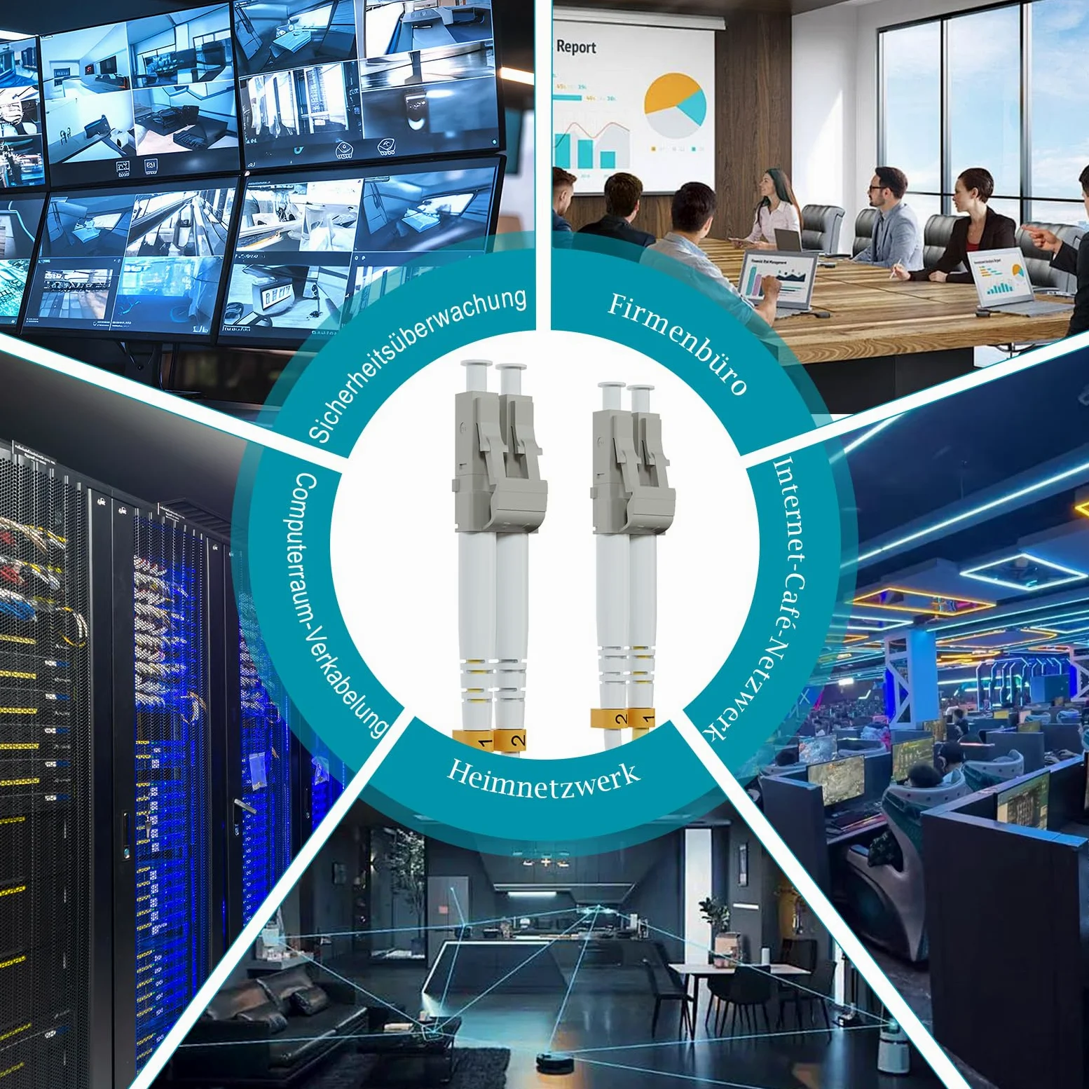OM3 LC vers LC 1 m 10/40 Go Câble patch fibre optique multimode duplex 50/125 µm Options de longueur 0,2 m-50 m OD 2 mm LSZH Aqua-4 pièces