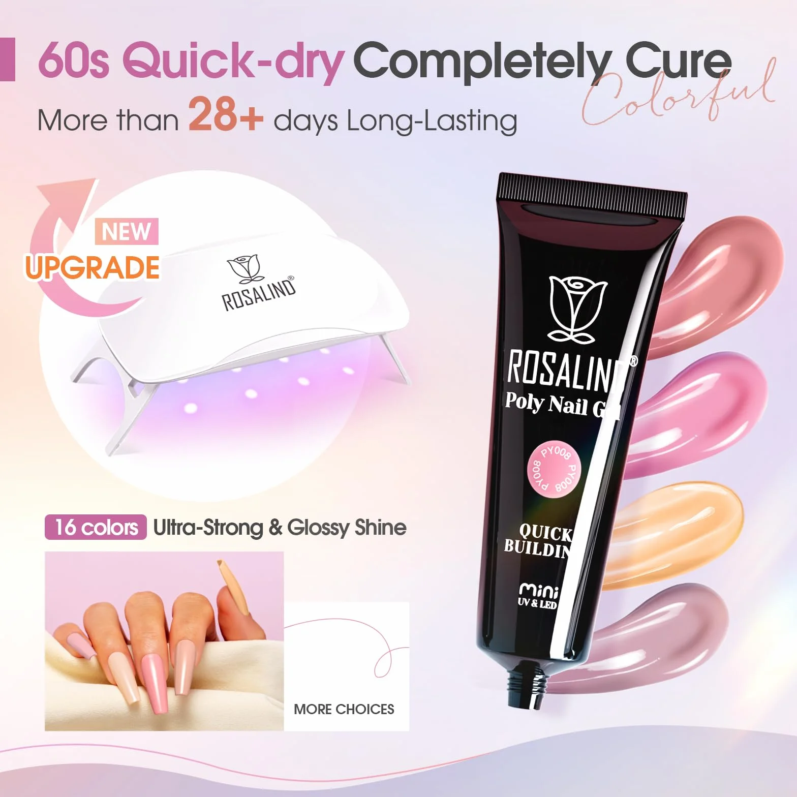 ROSALIND Acrygel Kit 16 Couleurs 10 ml UV Lampe pour Extension d'Ongle