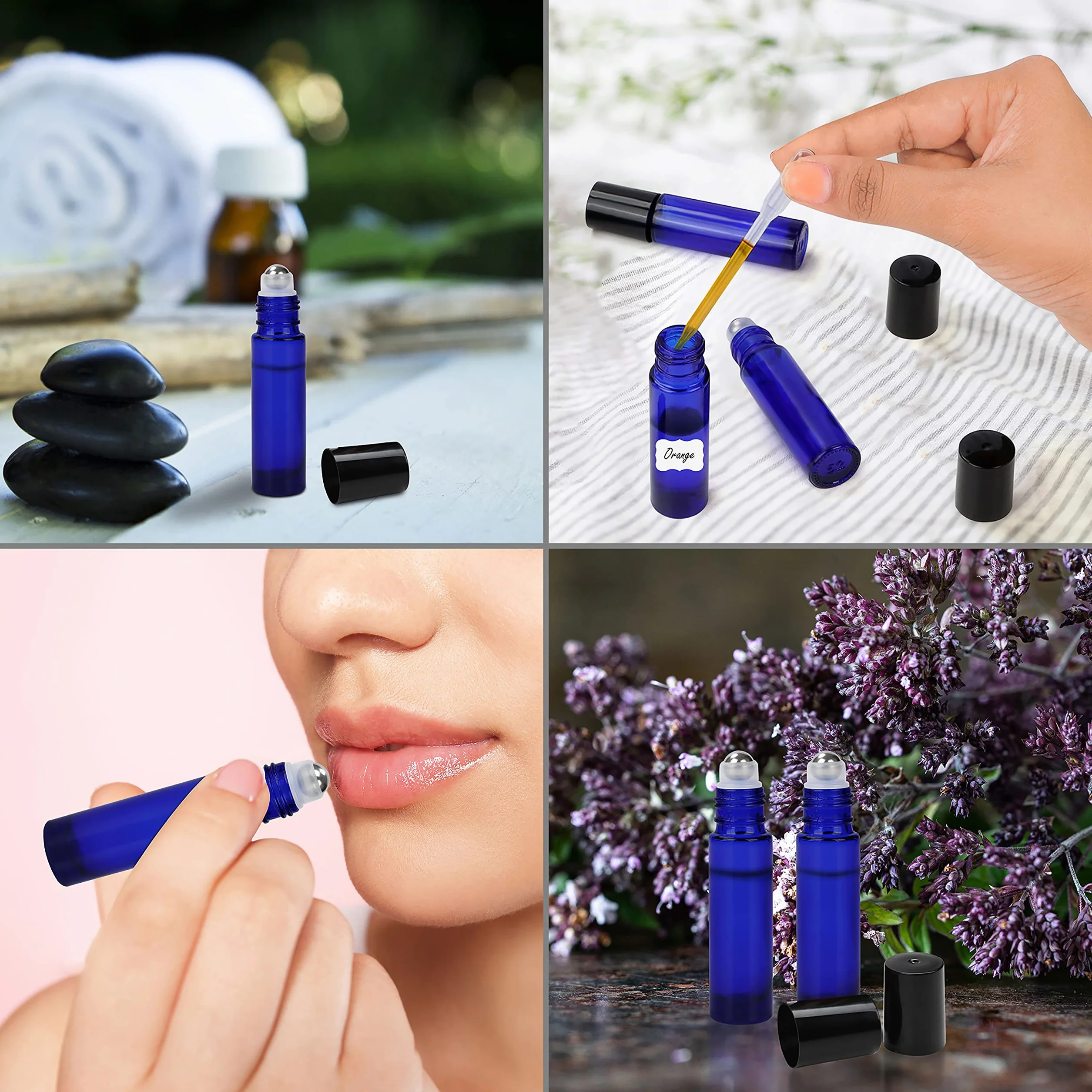 BELLE VOUS Bouteille Roll On Vide en Verre Bleu 10ml Lot de 24 pour Huiles Essentielles Aromathérapie