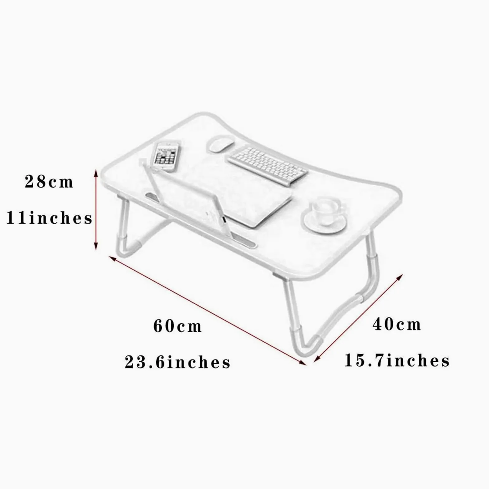 Plateau de lit portable pliable pour ordinateur portable – Bureau réglable avec porte-gobelet pour canapé et lit – Noyer léger H Idéal pour la maison et le bureau