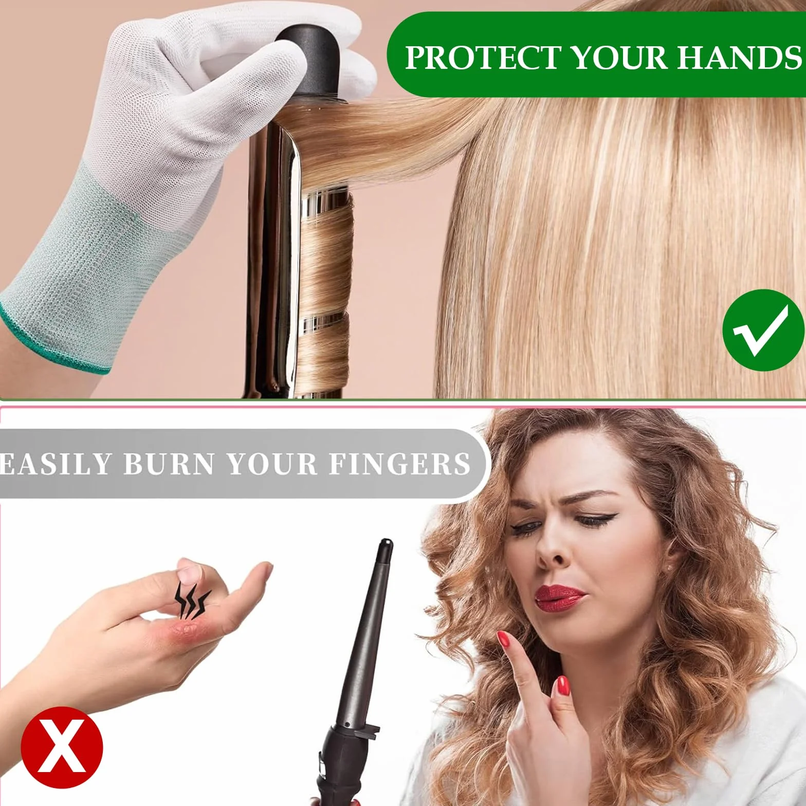 Gants Anti-Chaleur Résistants pour Coiffure – Lot de 2 Gants Rose et Vert Protection Thermique Bigoudis Fer à Lisser