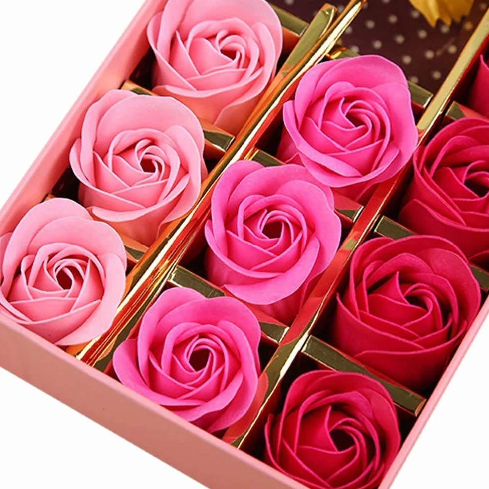 Lot de 12 fleurs de savon parfumées pétales roses pour salle de bain cadeau anniversaire mariage Saint-Valentin