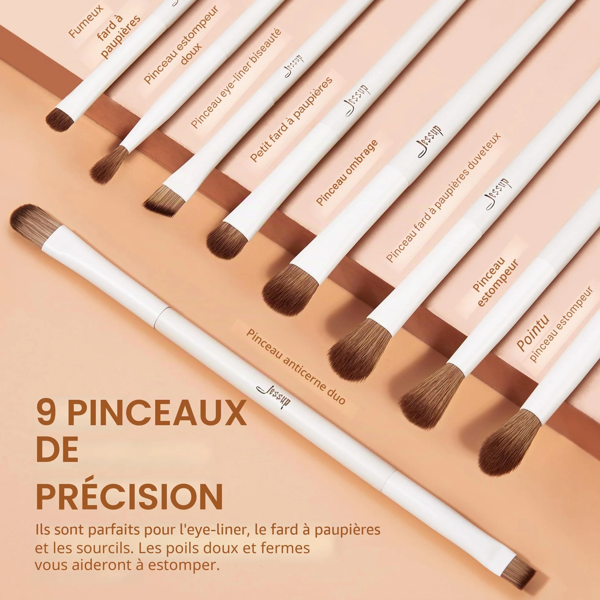 Jessup Pinceaux Maquillage 14pcs Set Brosse Fond de Teint Poudre Contour Fard Paupières Surbrillance Blush Correcteur Sourcil Liner Synthétiques T329