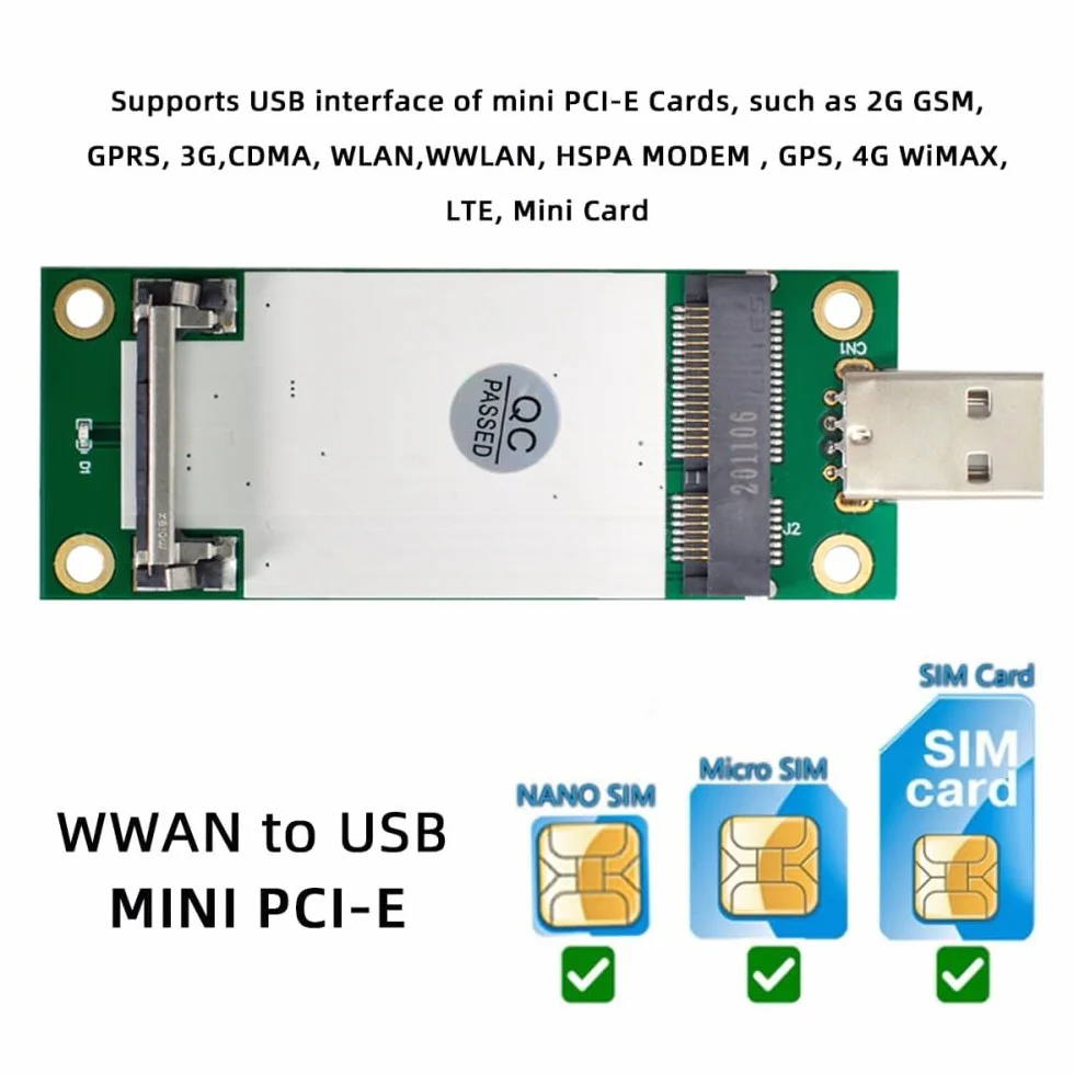 CY Adaptateur Mini PCI-E sans fil WWAN vers USB Carte avec emplacement pour carte SIM Module Outils de test pour 3G/4G/5G LTE