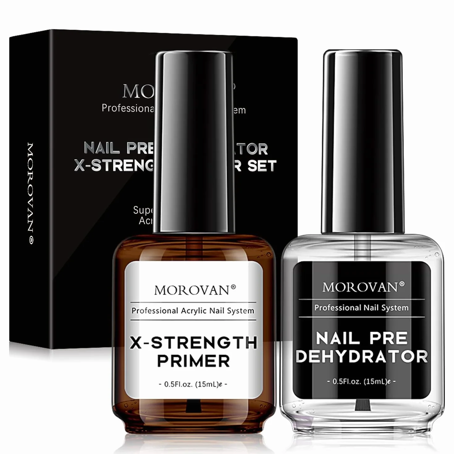 Morovan Primer Ongle and Nail Prep: No Burn Quick Air Dry Desydratateur Ongle, X-Strength Primer for Natural Acrylic Powder Application