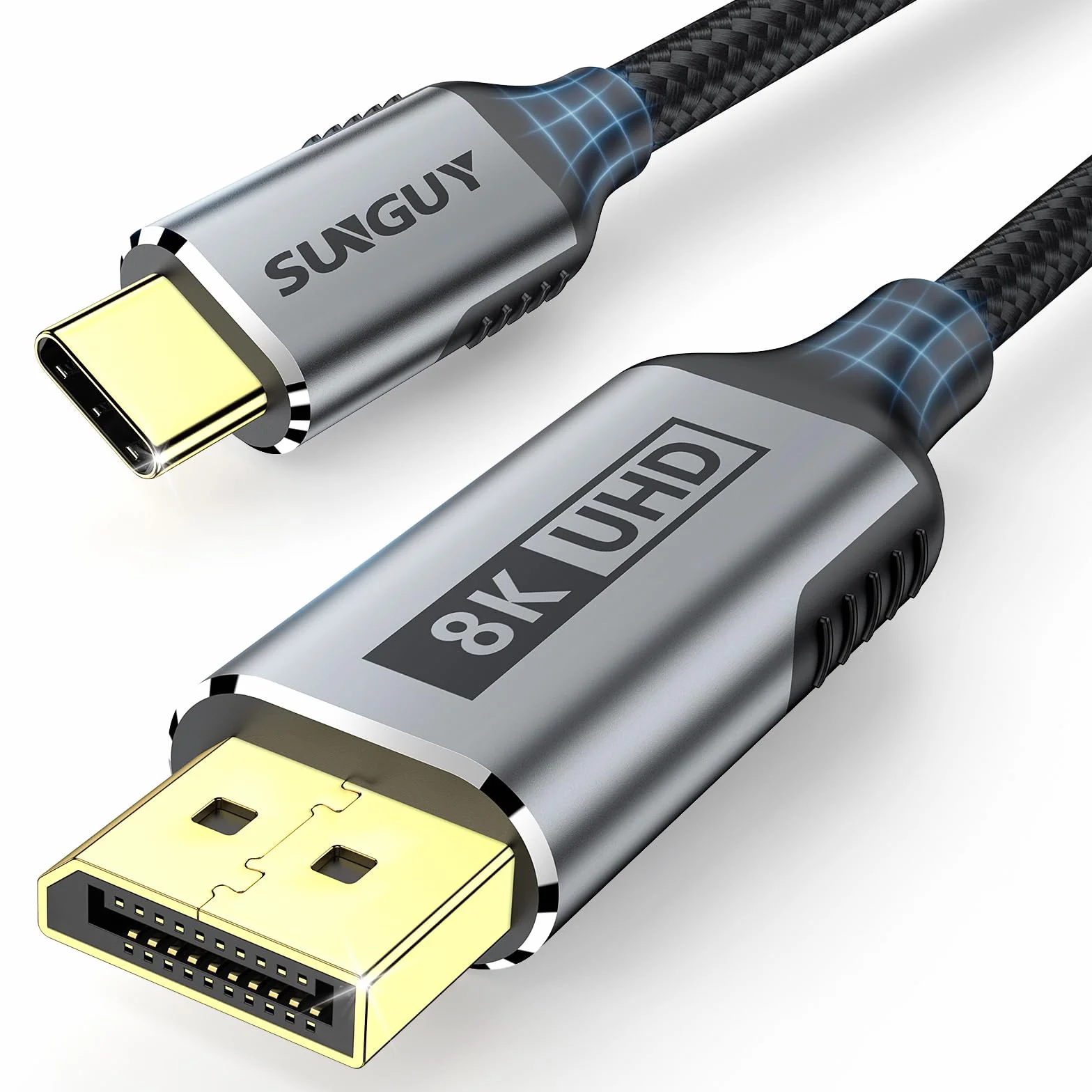 SUNGUY Câble USB-C vers DisplayPort 1m 8K@60Hz 4K@240Hz 32.4Gbps Thunderbolt 4/3 pour iPhone 16/15 Pro Max MacBook Pro Air iPad Mac Mini
