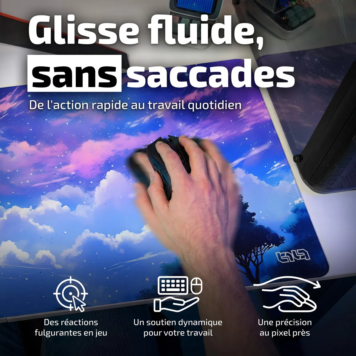 Tilt Grand Tapis de Souris Gamer XXL 90x40 cm | Tapis de Bureau Gaming Anti-Dérapant | Mouse Pad Imperméable pour PC et Accessoires Gaming | Tapis de Clavier (Night Clouds)