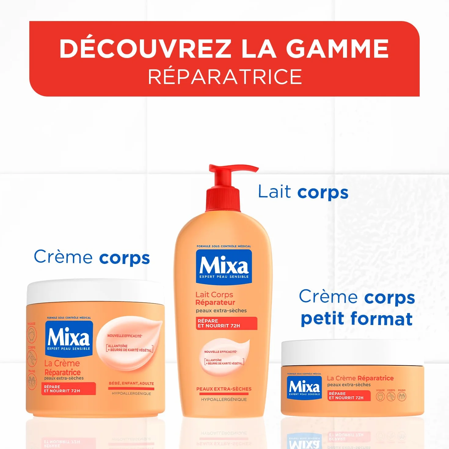 MIXA La Crème Réparatrice Multi-Usages Nutrition Intense 72H Anti-Dessèchement Peaux Extra-Sèches Corps Visage Mains 400ml