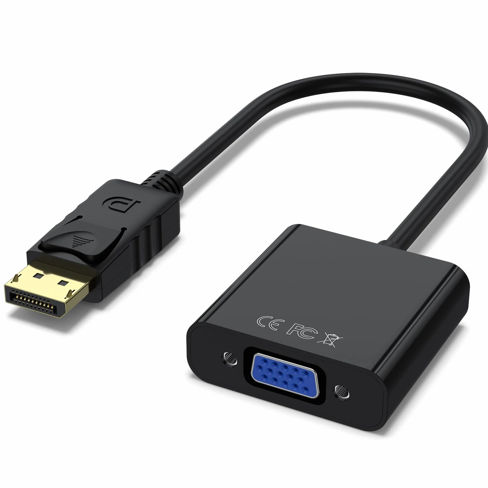 Adaptateur DisplayPort vers VGA 1080P Mâle vers Femelle Compatible Lenovo Dell HP ASUS Noir
