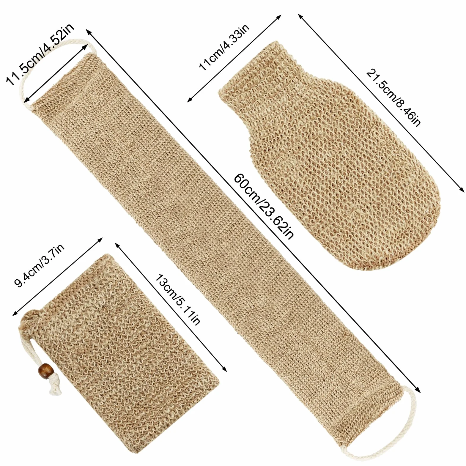 Gant Exfoliant Corps Crin, Lave Dos, Sac Jute, Accessoires Bain Homme Femme