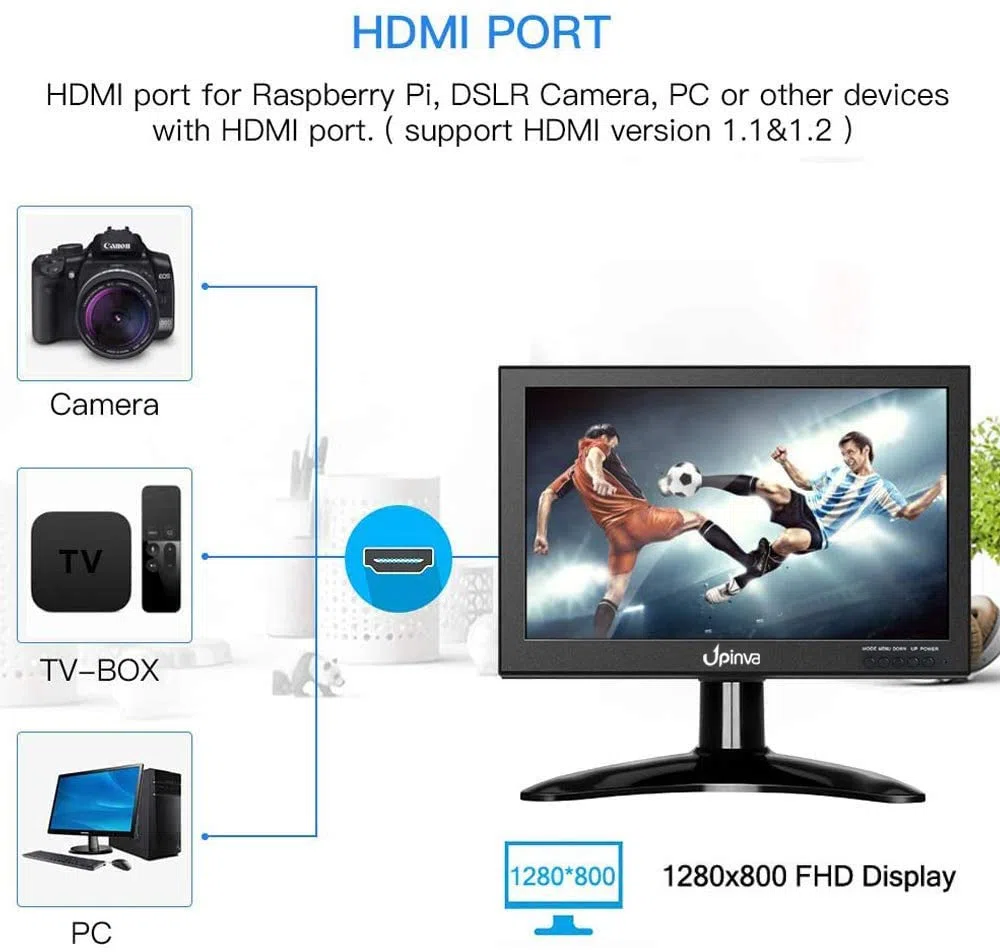Moniteur CCTV pour petits moniteurs HDMI de 10,1 pouces avec couvercle en métal avec port USB AV VGA BNC de surveillance sûr pour les bureaux à domicile Écran HD 1280 x 800 avec haut-parleur