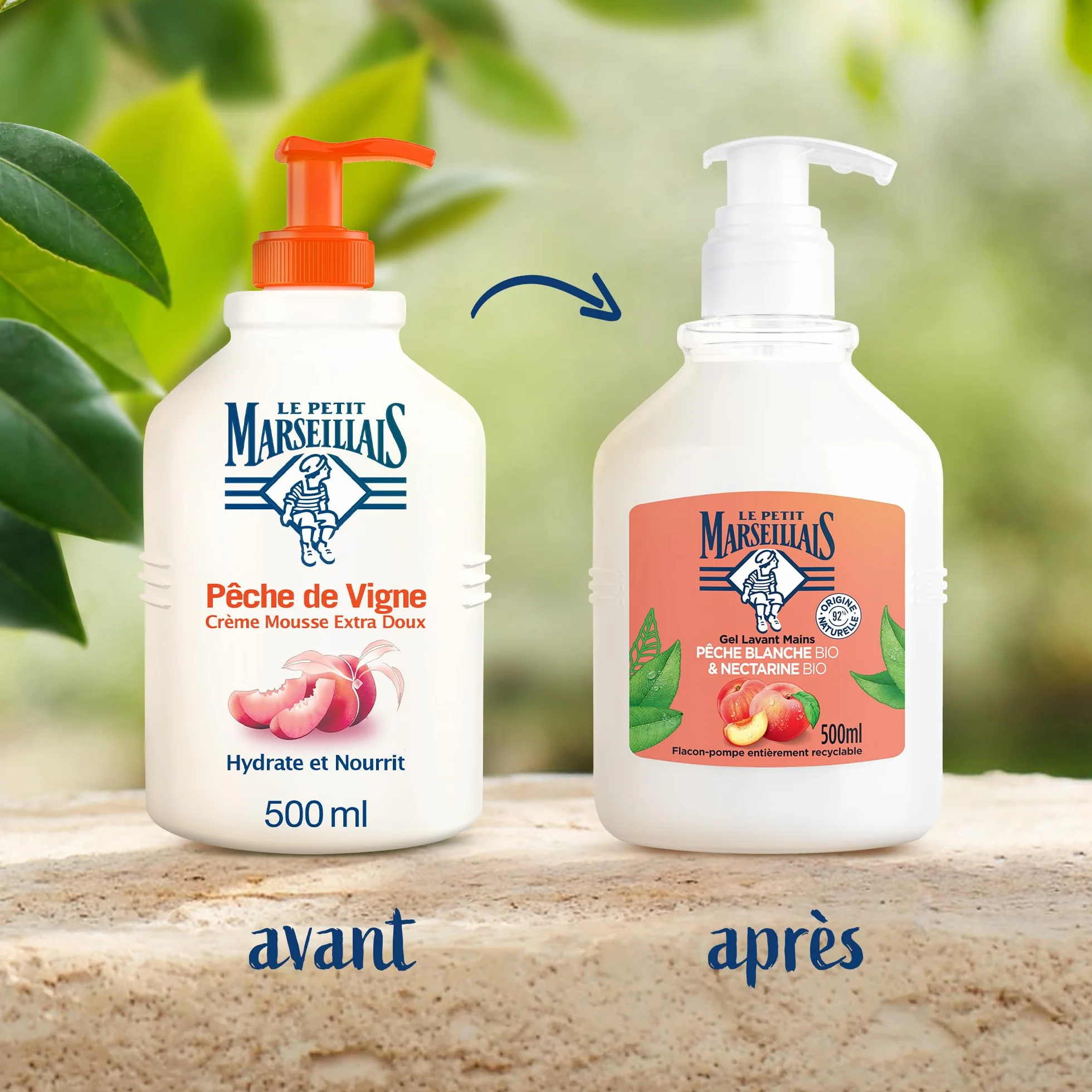 Le Petit Marseillais Gel Lavant Mains Pêche Blanche BIO & Nectarine BIO 500 ml Savon liquide pH neutre