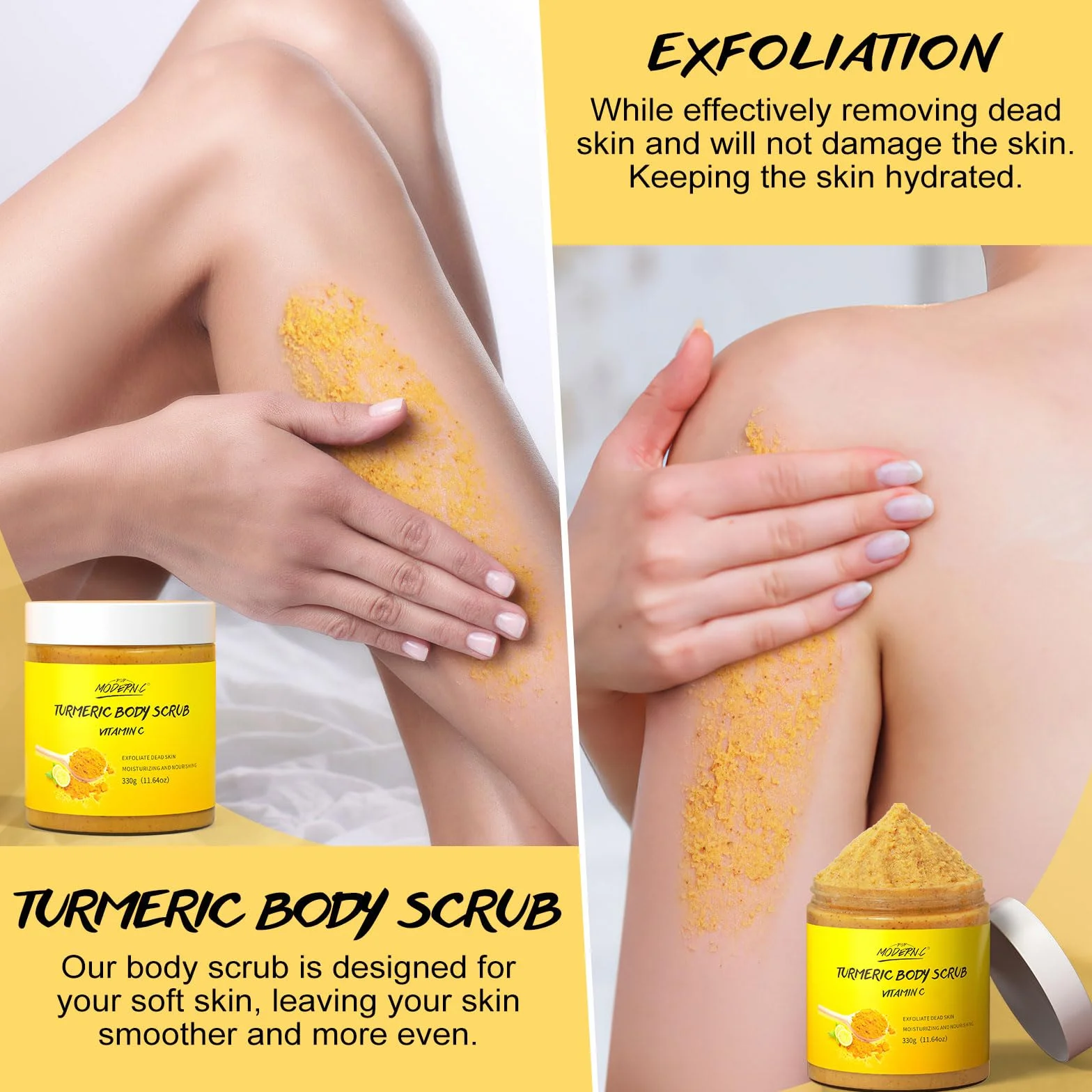 Gommage Corporel au Curcuma et Vitamine C, Exfoliant, Anti-Taches Brunes et Acné, Lissant et Éclaircissant