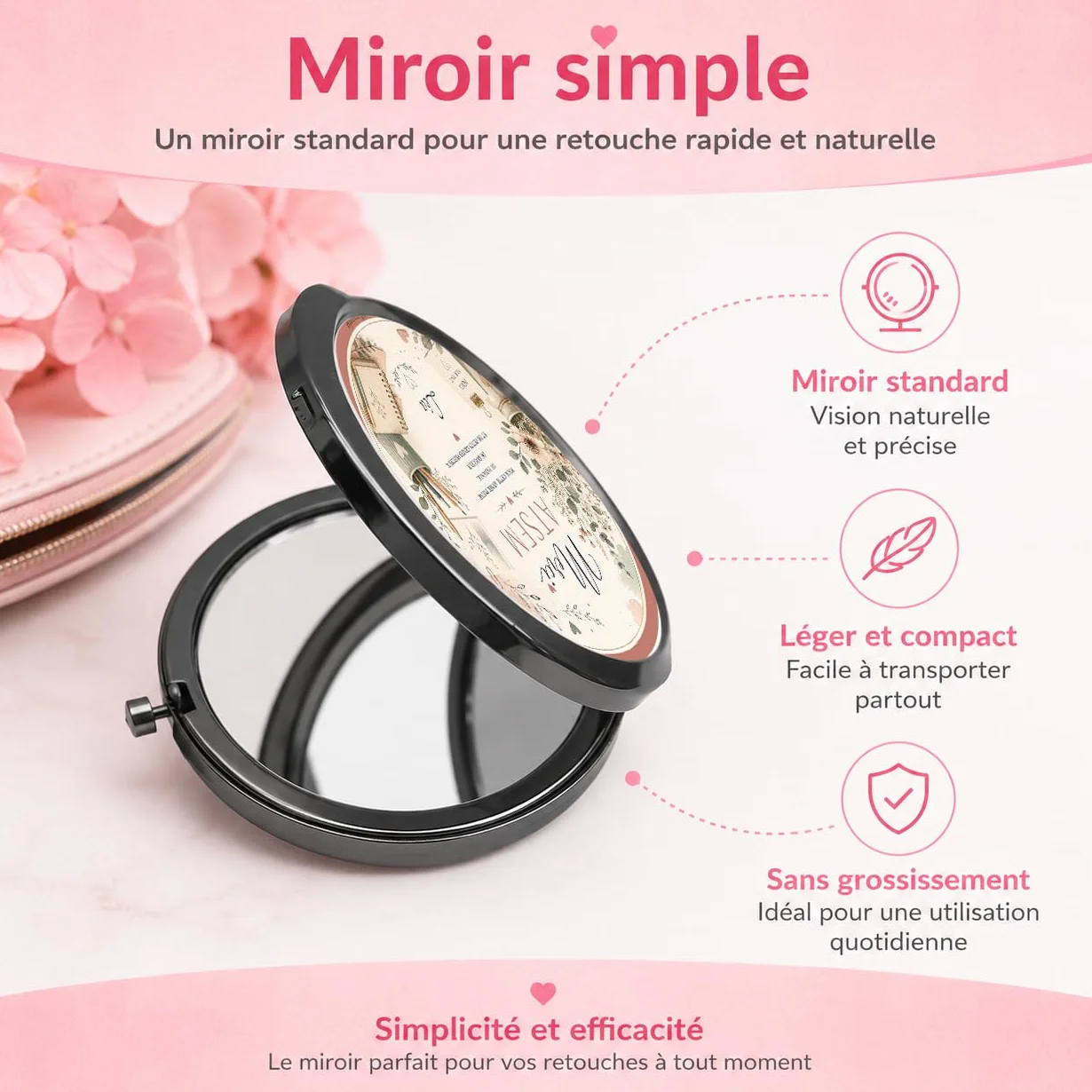Miroir de Poche Personnalisé ATSEM Cadeau Fin d'Année Scolaire avec Prénom