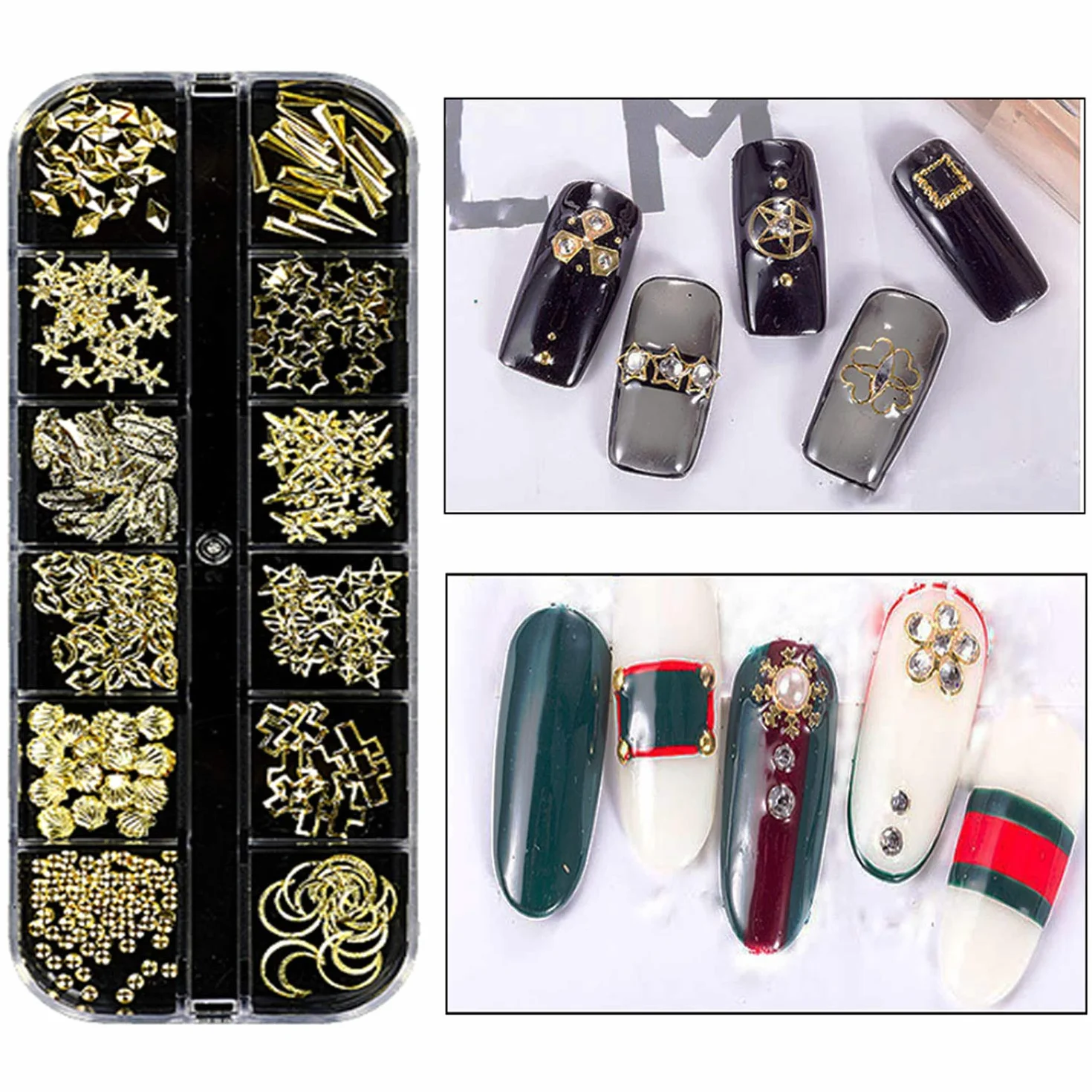 Kit de Strass pour Ongles 8 Boîtes Décorations 3D Cristaux Diamants Paillettes avec Pince à Épiler