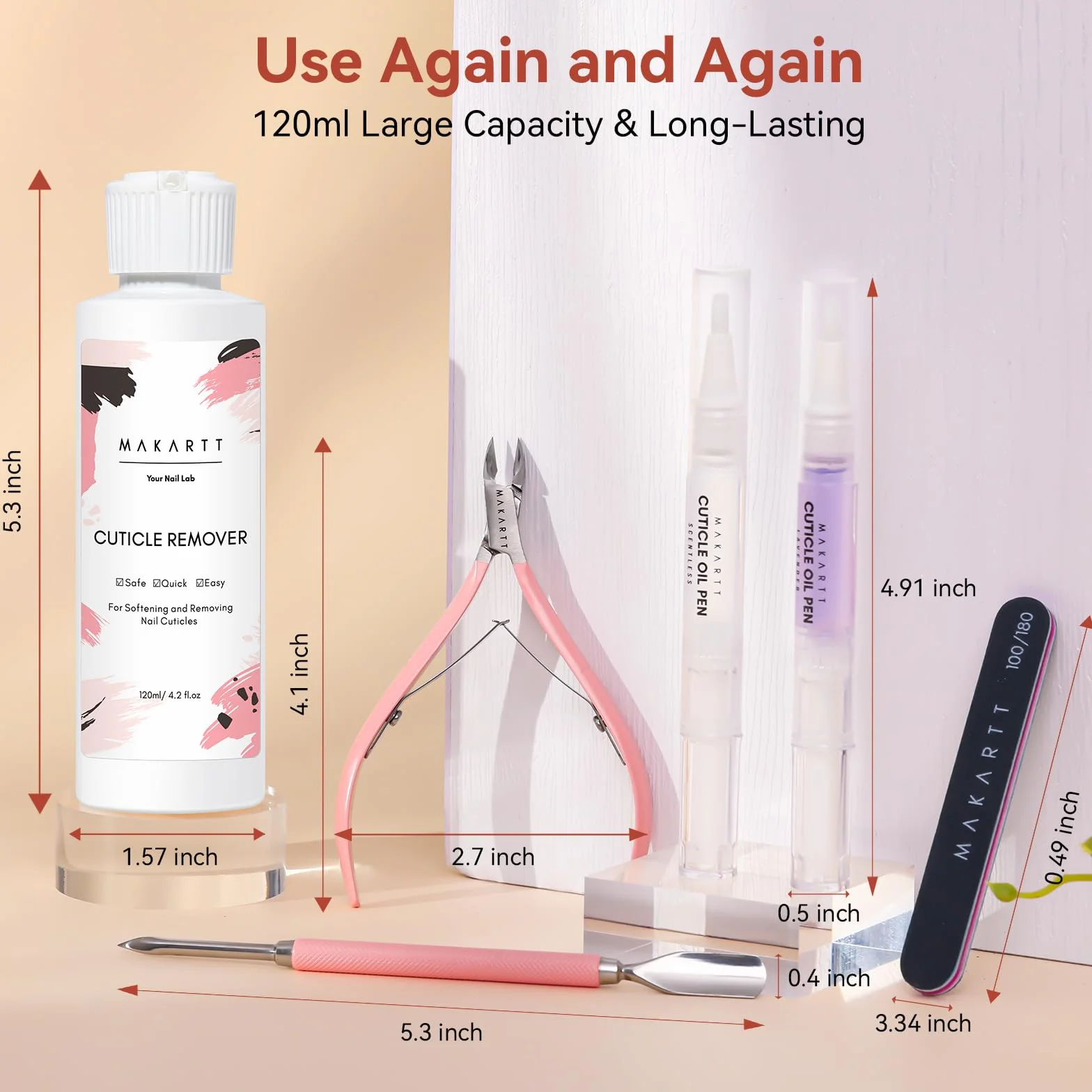 Makartt Kit de Remover de Cuticules 120 ML, Set de Manucure avec Lime et Dissolvant