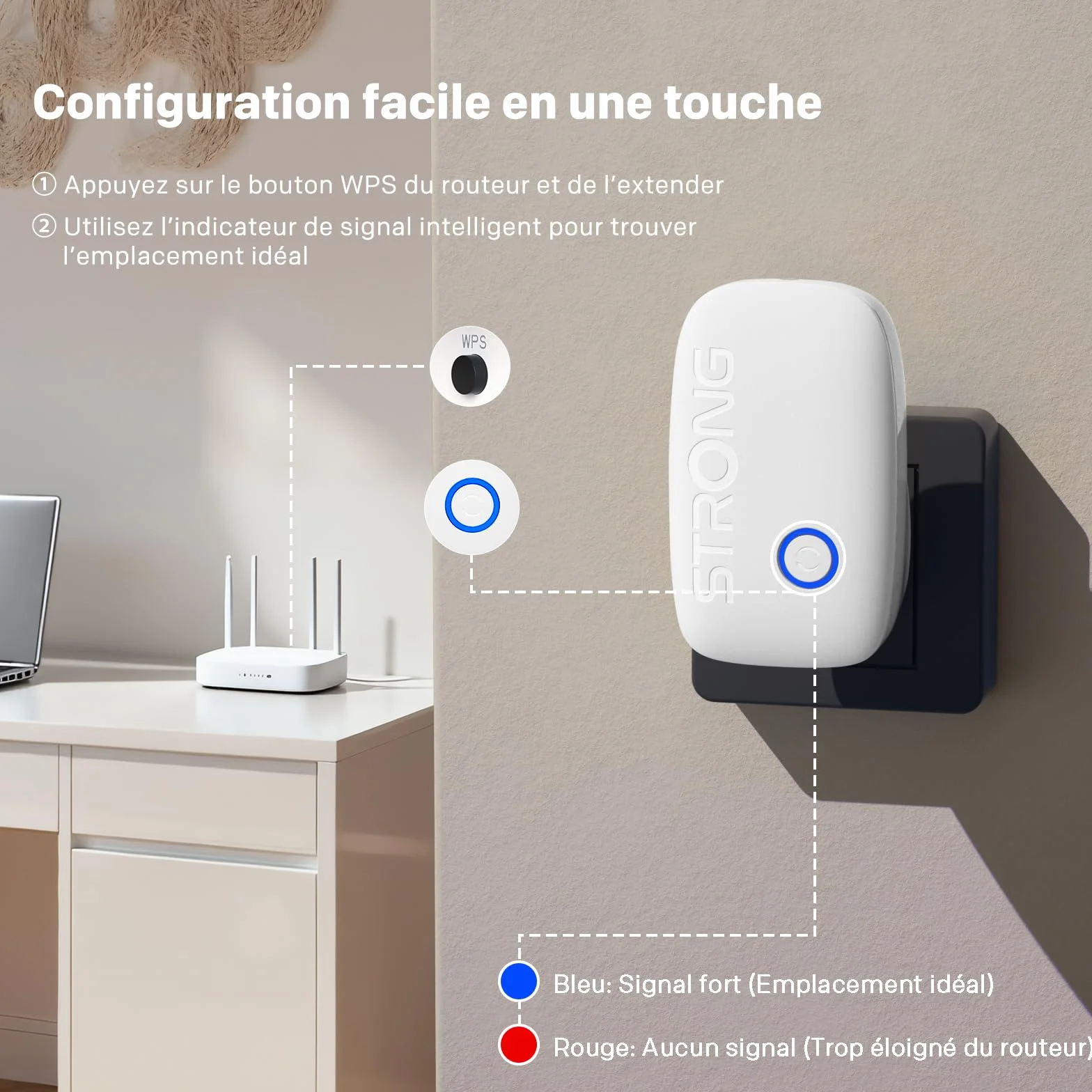 Répéteur WiFi AC1200 pour Prise Murale, Amplificateur WiFi Dual Band avec WPS et Port LAN