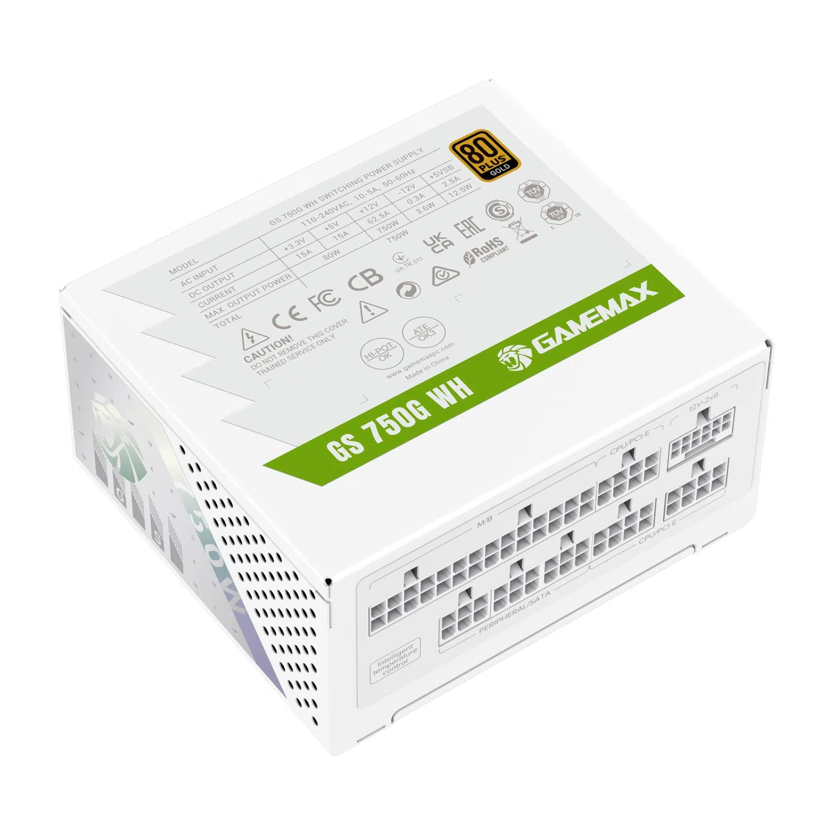 GAMEMAX GS 750G WH SFX Alimentation PC 750W, Modulaire Complet, 80 Plus Gold, Condensateurs Japonais Haut de Gamme, Ventilateur FDB, APFC+LLC+DC-DC, 9 Protections, Garantie 5 Ans