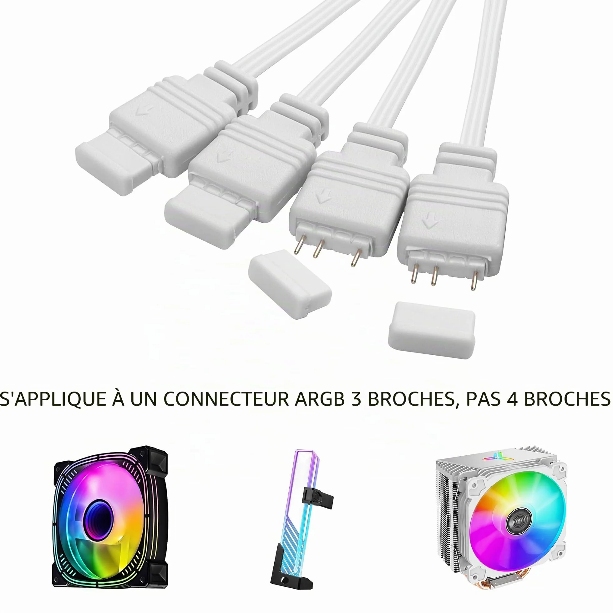 Câble répartiteur ARGB 5 V 1 femelle vers 4 mâles 3 broches pour ventilateur ordinateur blanc