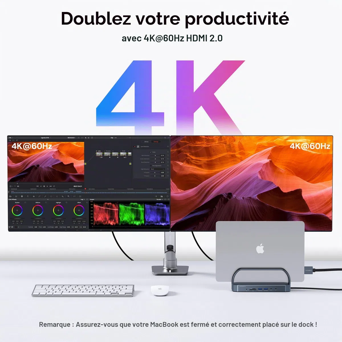 iVANKY 12-en-1 FusionDock 2 Station d'accueil Verticale pour MacBook Pro avec Alimentation 150W, Dock Double écran 4K@60Hz pour Mac M3/M4 Pro/Max 2xHDMI, 96W PD, 6 USB, Ethernet, SD/TF et Audio